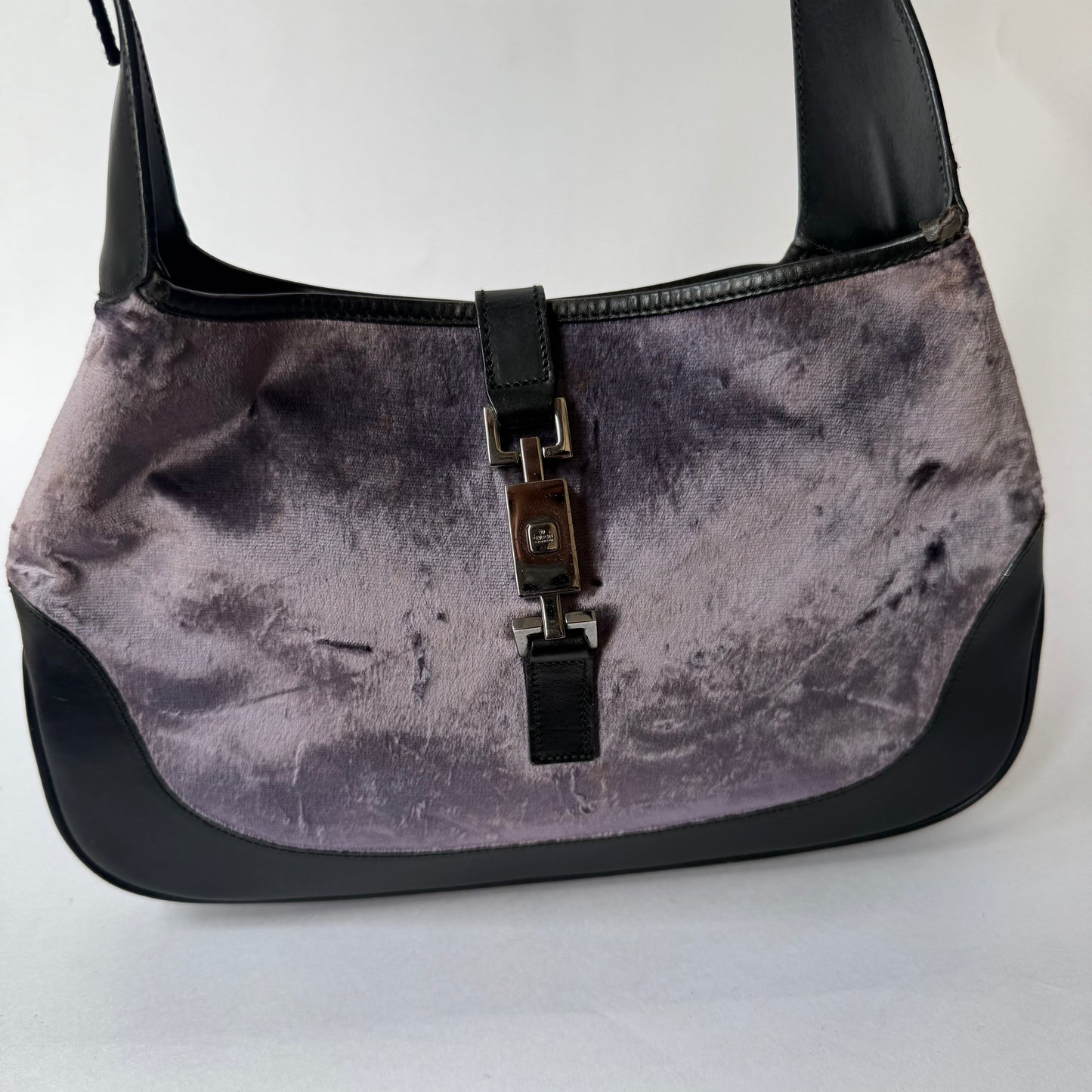 Gucci Purple Velour Jackie Shoulder Bag w/ Black Leather Trim
