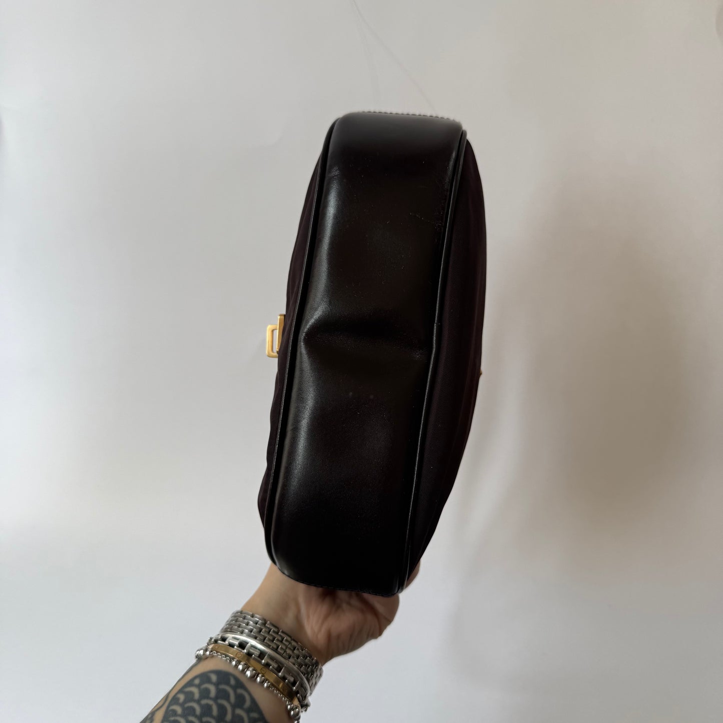 Prada Brown Nylon Reversible Turn Lock Shoulder Bag