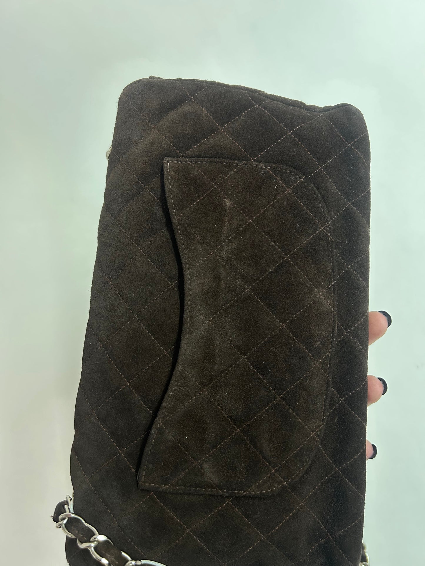 Chanel Brown Suede Quilted Flap Shoulder Bag SHW