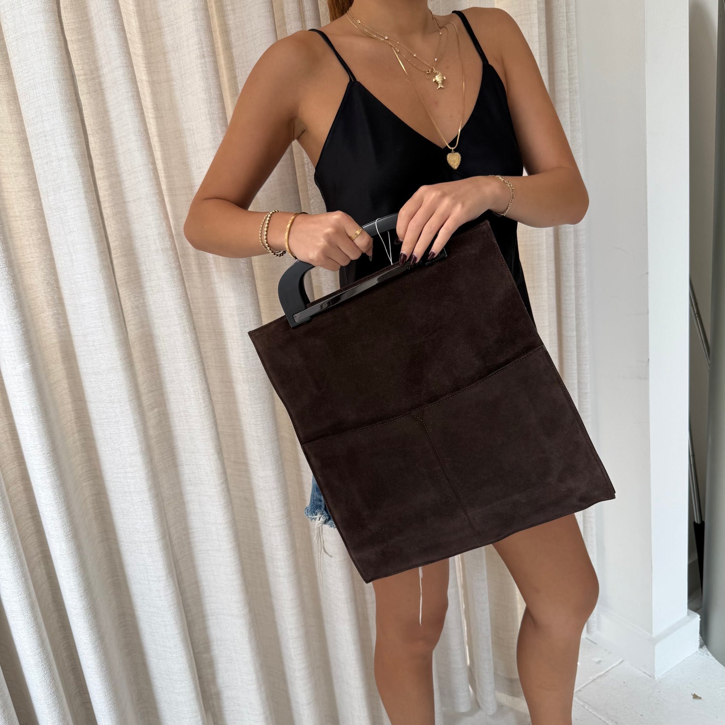 Gucci Brown Suede Top Handle Tote Bag