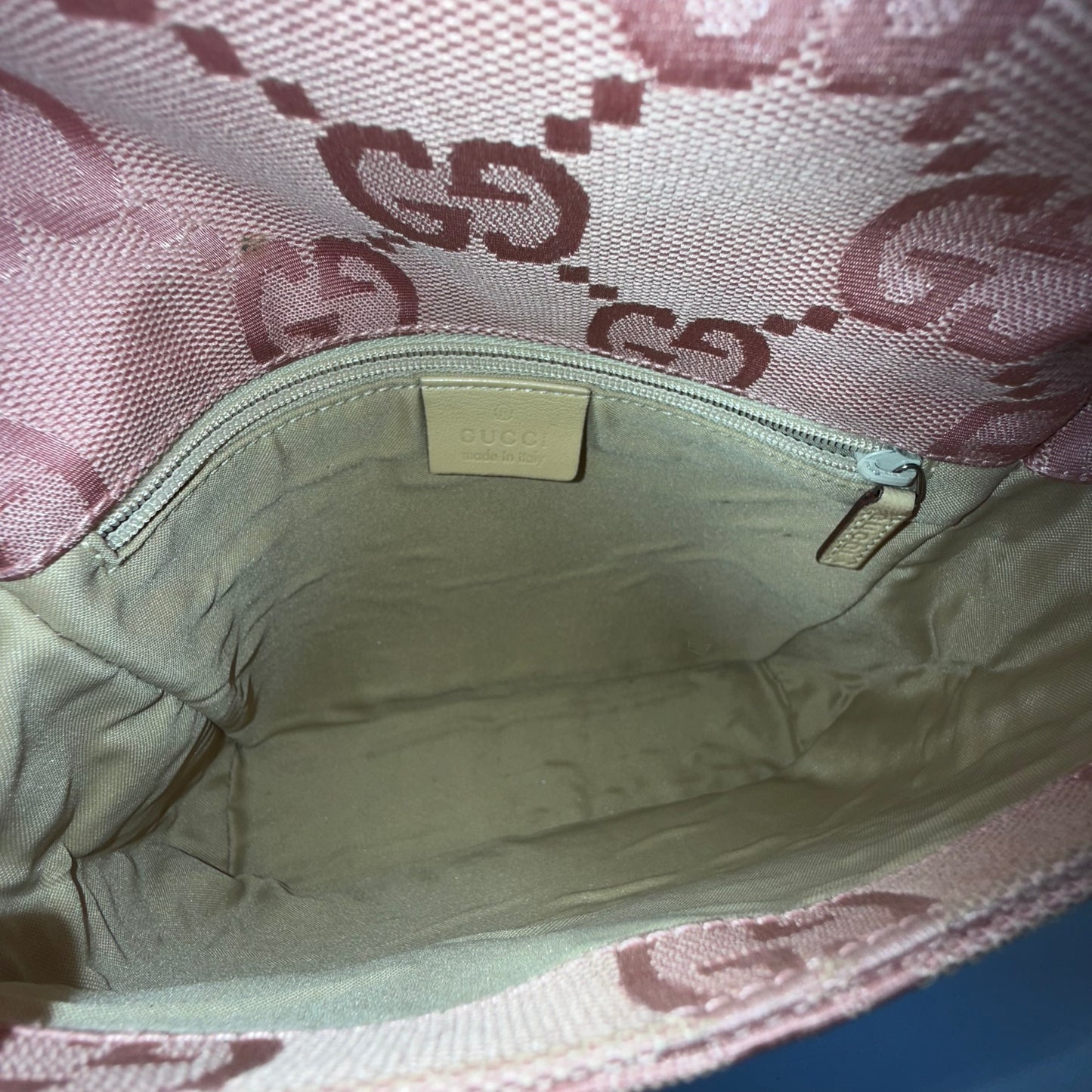 Gucci Pink Monogram & Beige Leather Shoulder Bag