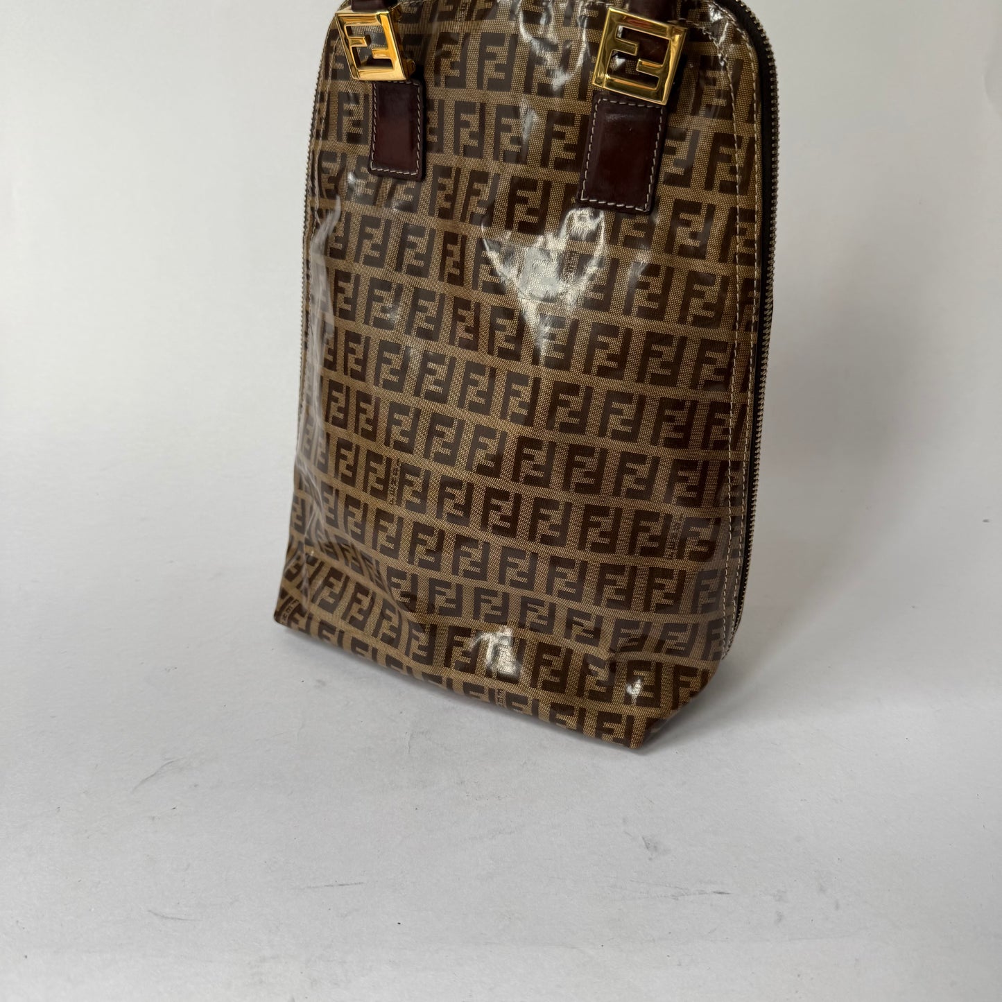 Fendi Brown Zucchino Patent Leather Vertical Bowler Bag