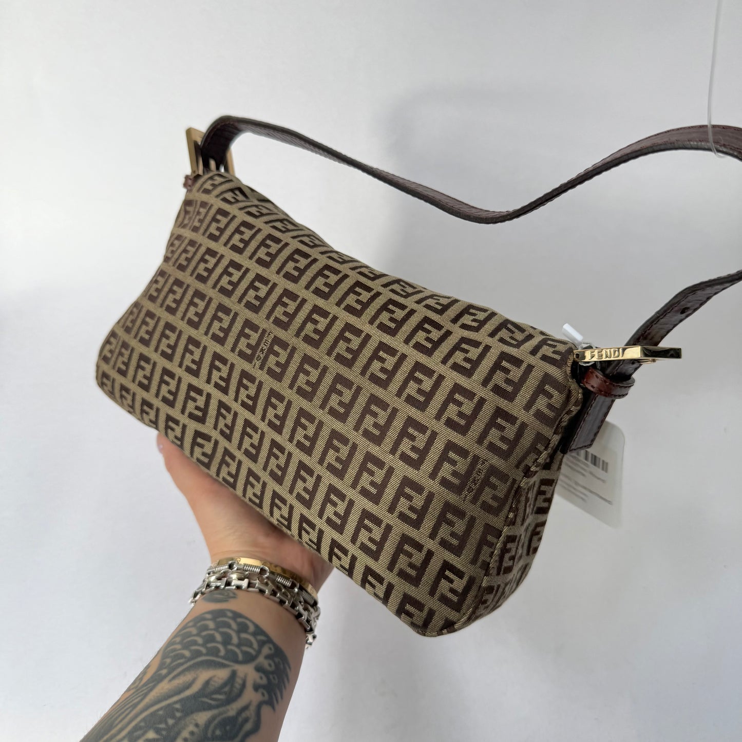 Fendi Brown Zucchino Round Flap Baguette