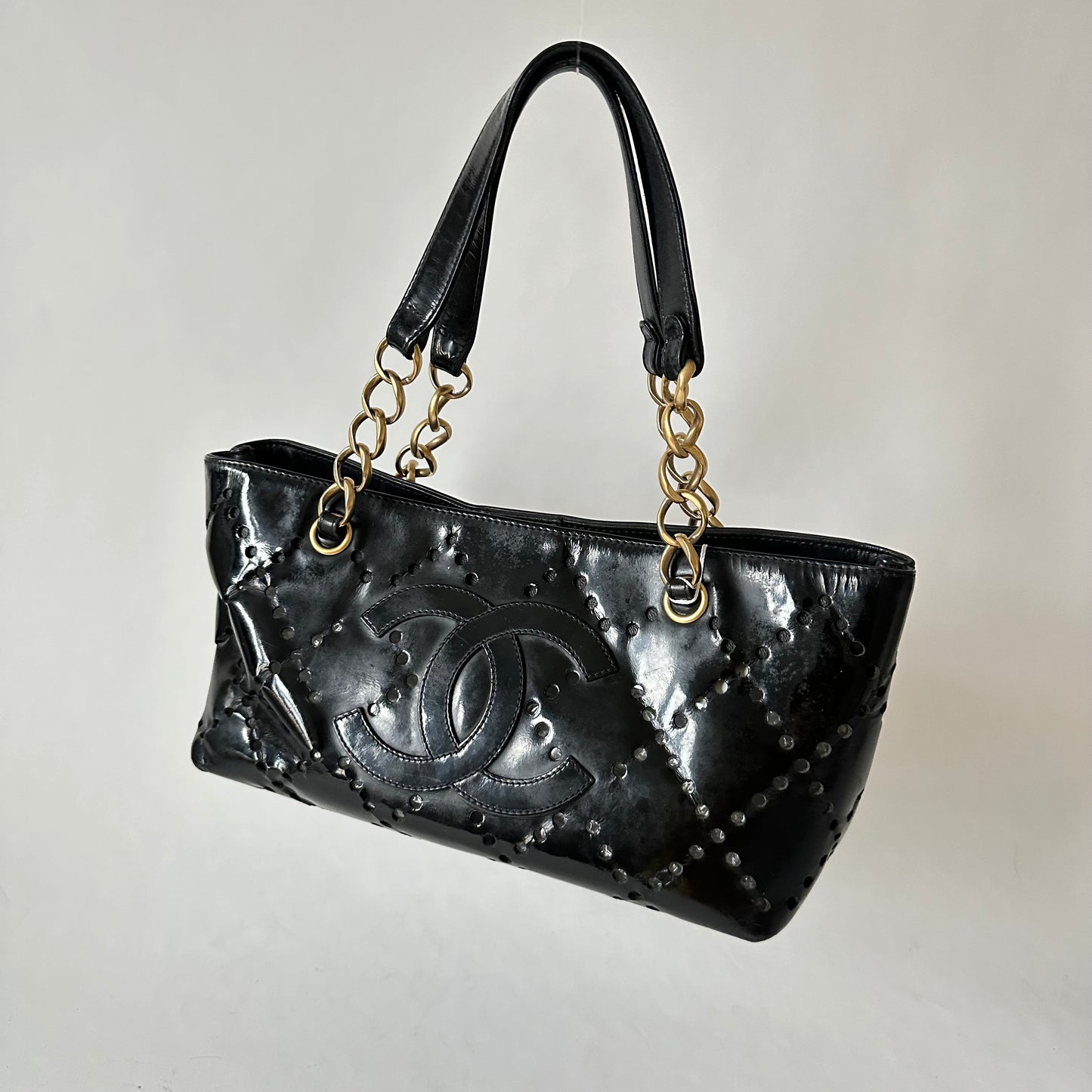 Chanel Black Patent Perforated Tote
