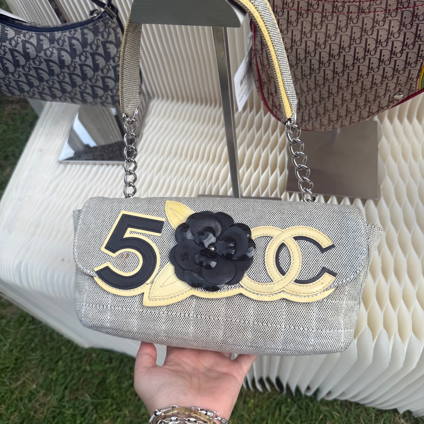 Chanel Canvas Camelia 5 Pochette Shoulder Bag