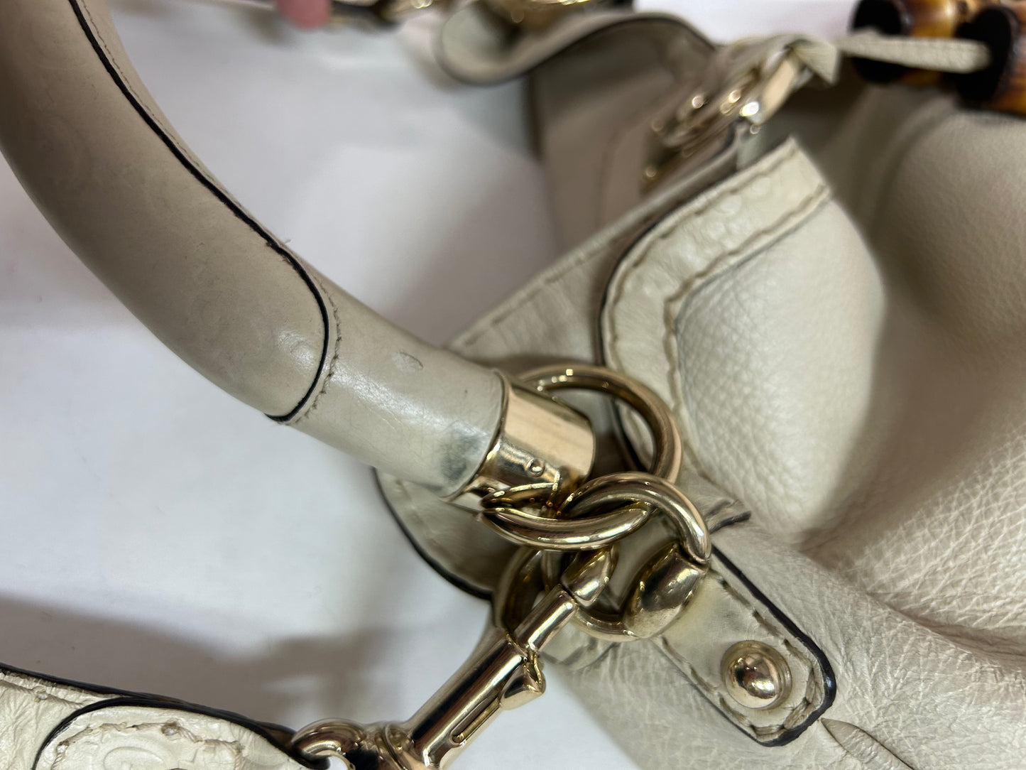Gucci Beige Leather Monogram Canvas Babouska Indy Shoulder Bag