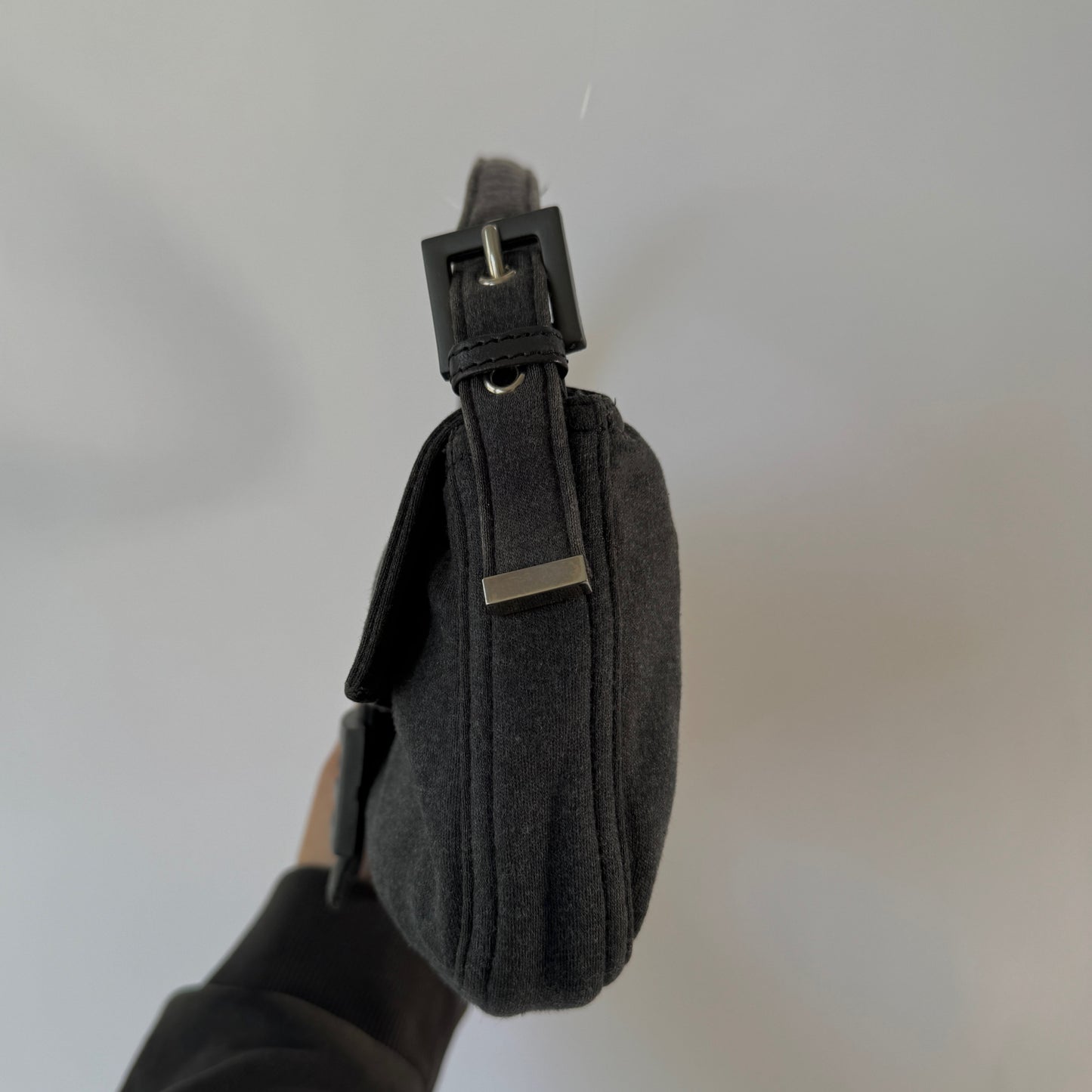 Fendi Gray Fabric Wool Baguette Shoulder Bag