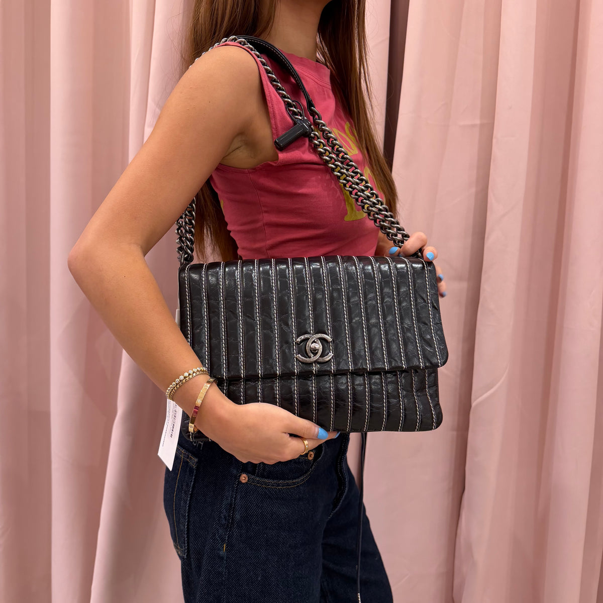 Chanel Black Vertical Stripe Stitch Flap Bag
