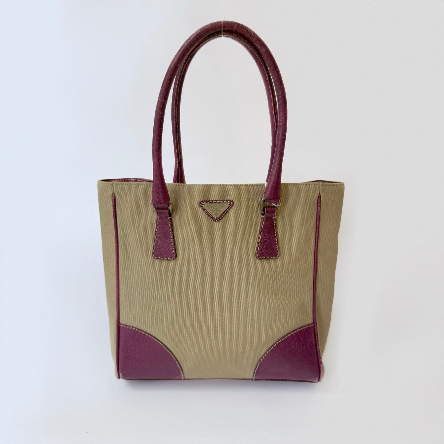 Prada Beige & Pink Canvas Tote Bag