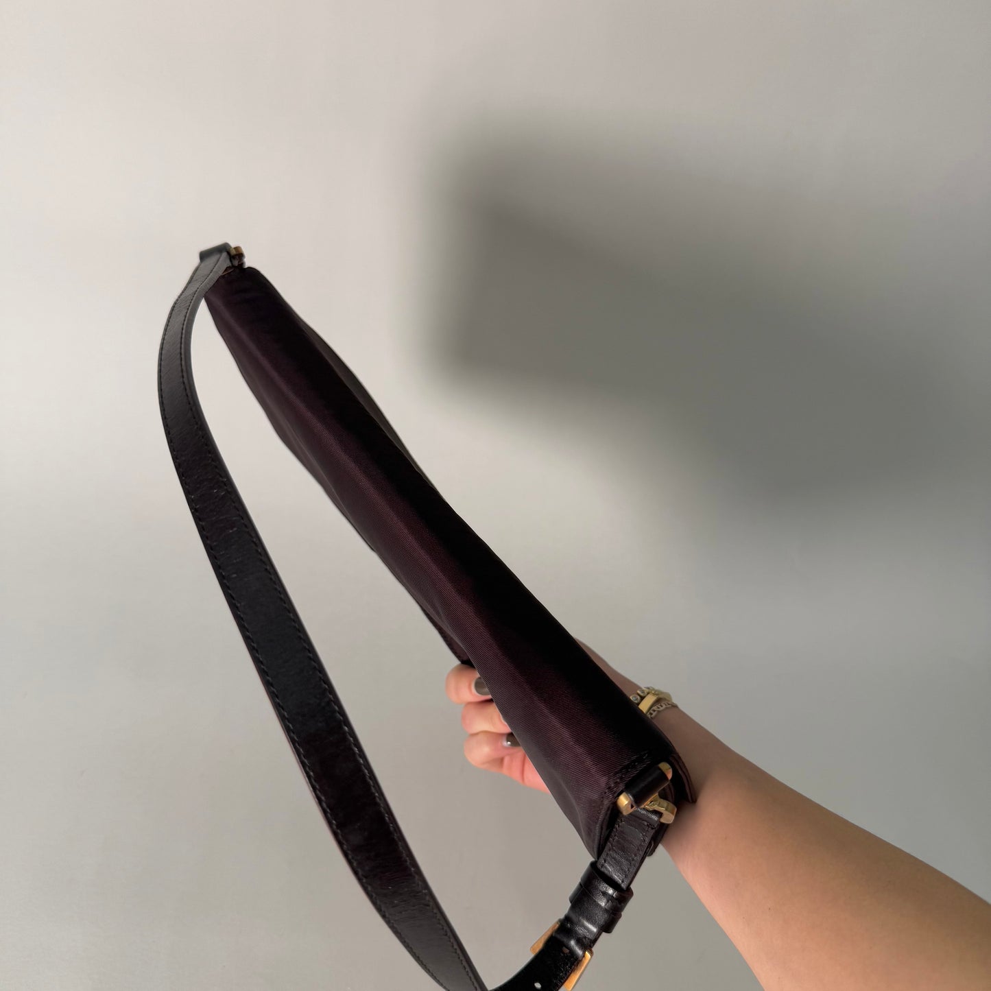 Prada Brown Nylon Gold Hardware Shoulder Bag