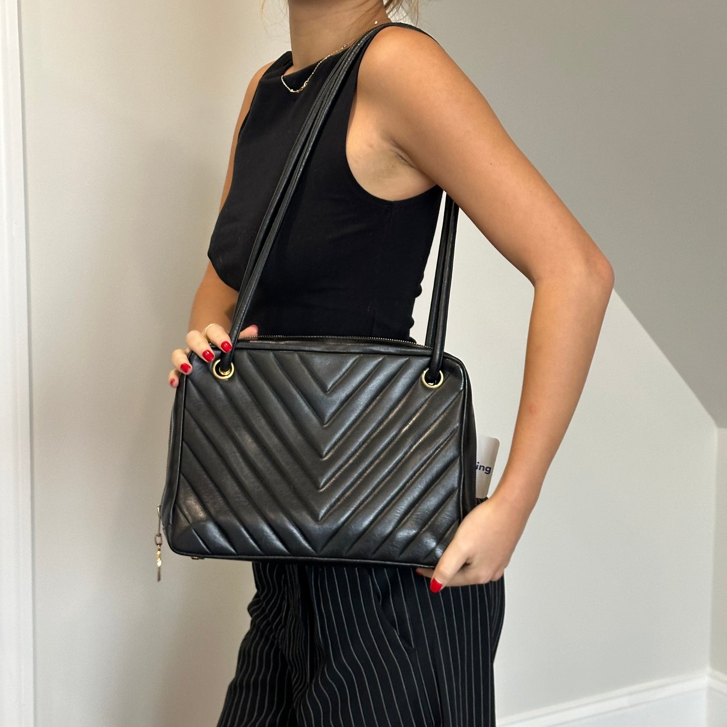 Chanel Lambskin Chevron Tote Bag Convertible Crossbody