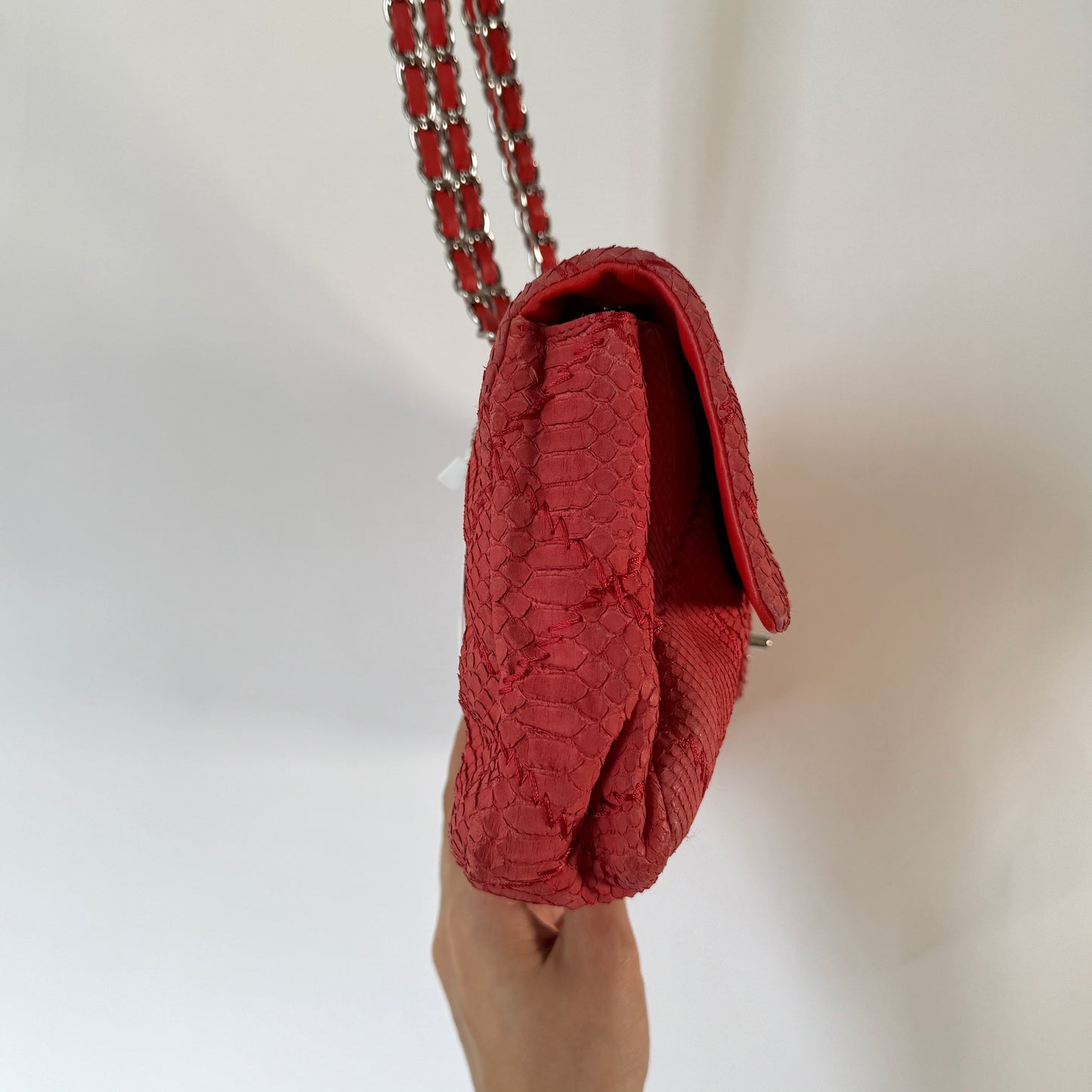 Chanel 2011 Red Python E/W Flap Bag