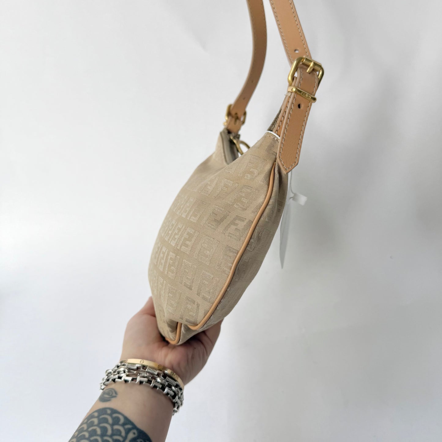 Fendi Beige Zucchino Nylon Oyster Bag