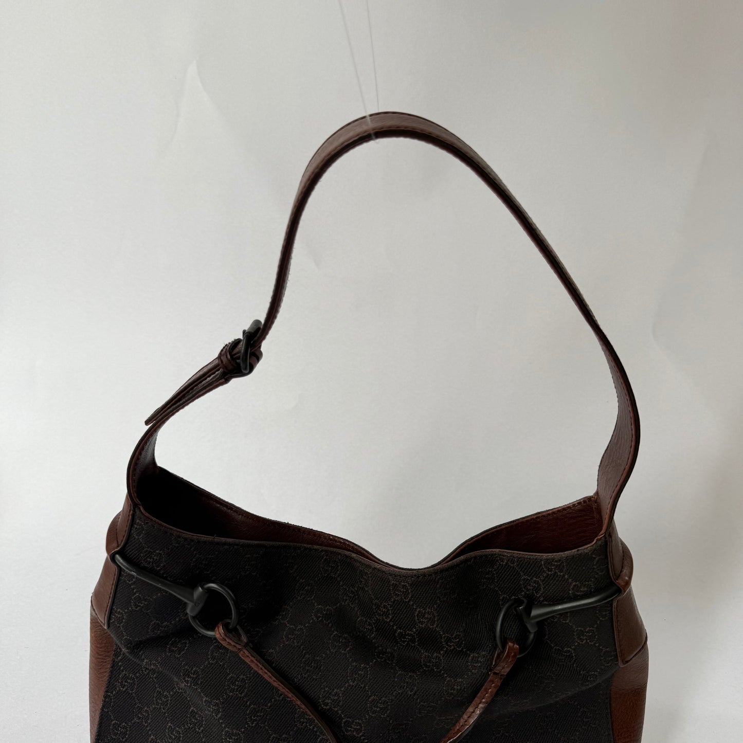 Gucci Brown Monogram Canvas Horsebit Shoulder Bag