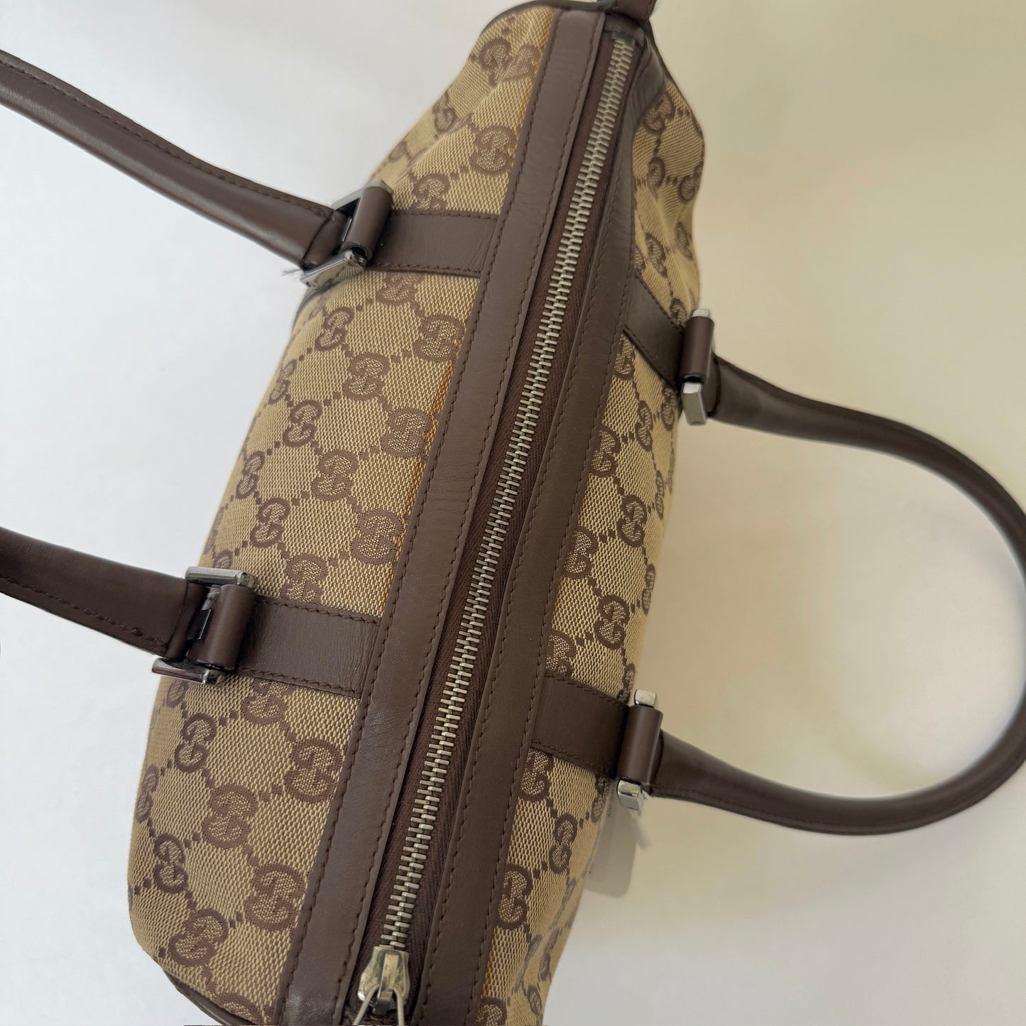 Gucci Brown Canvas Monogram Boston Bag