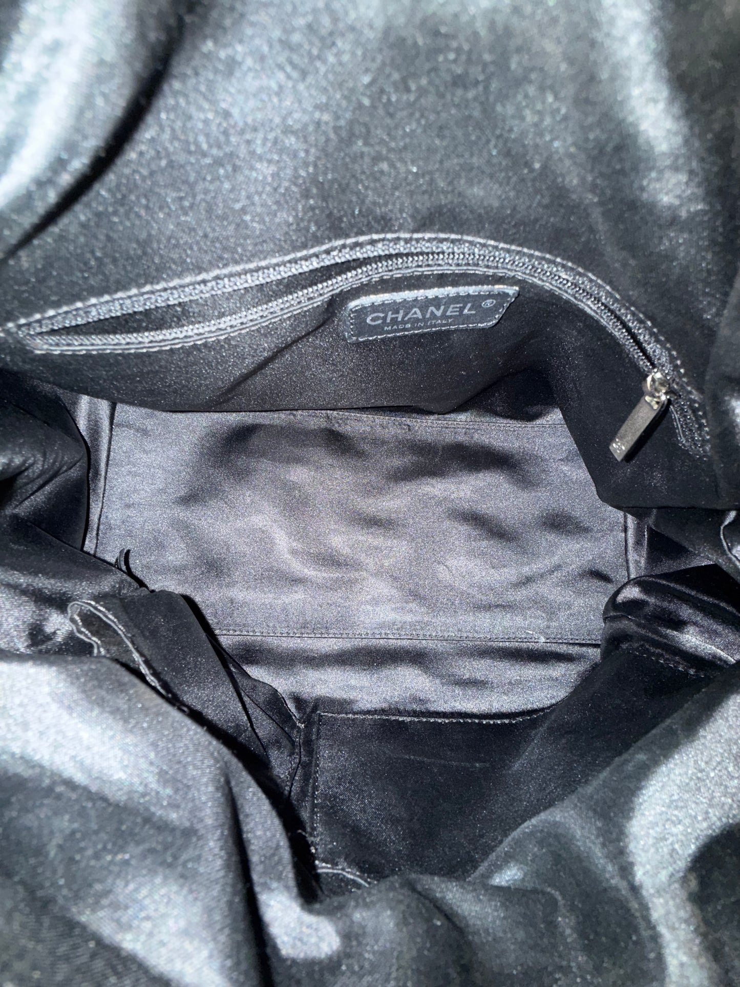 Chanel Black Velour Checkered Embossed Side Belt Boston Bag