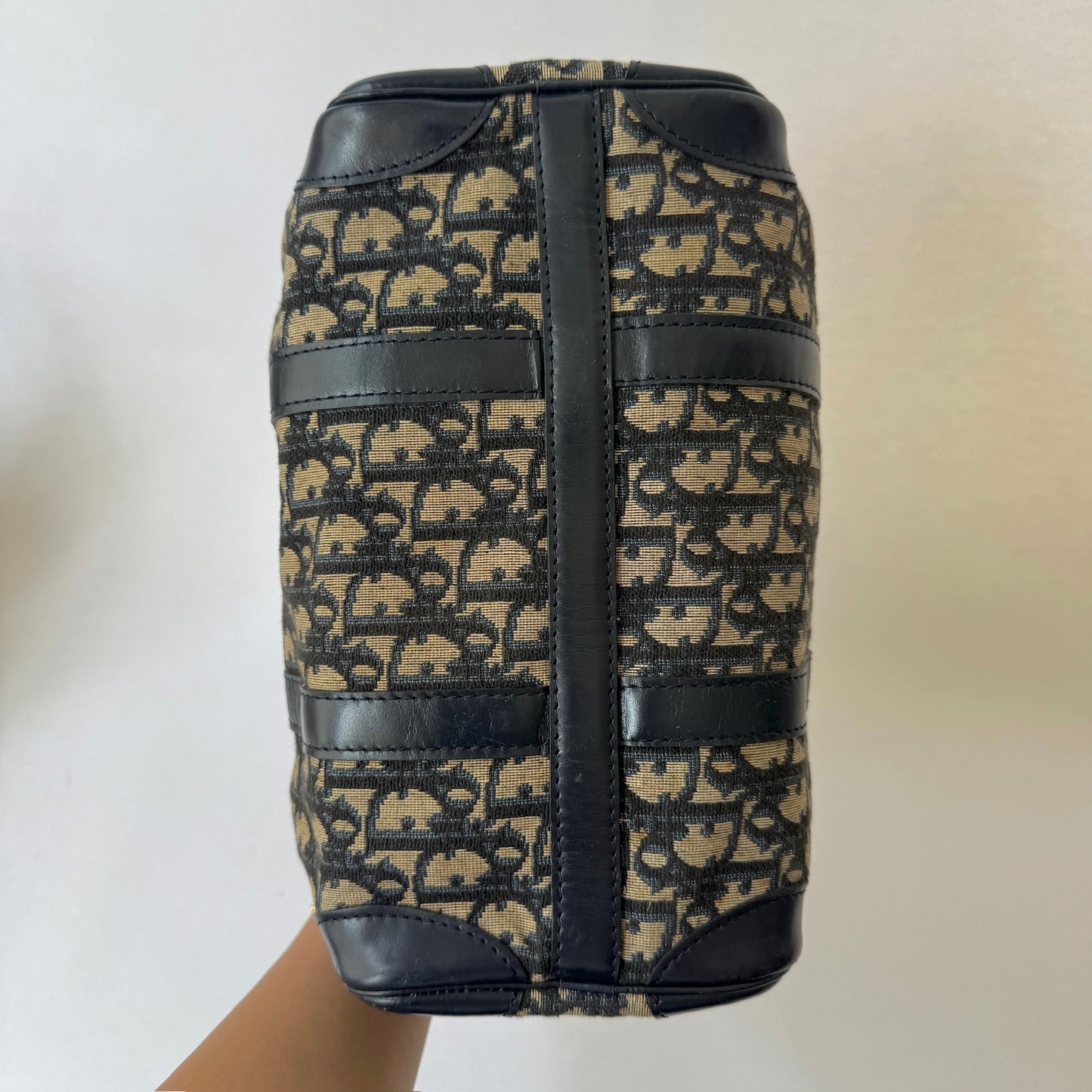 Christian Dior Navy Trotter Canvas Small Boston Bag