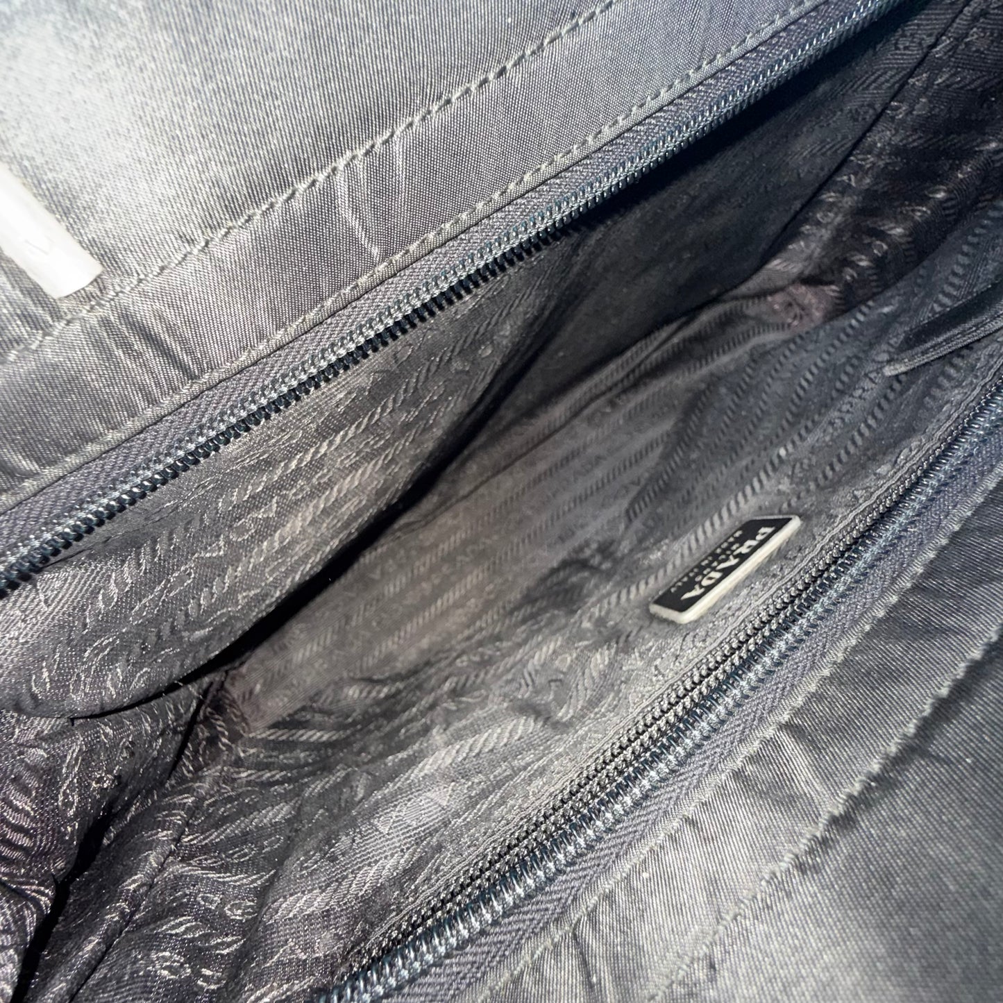 Prada Black Nylon Metal Handle E/W Tote Bag