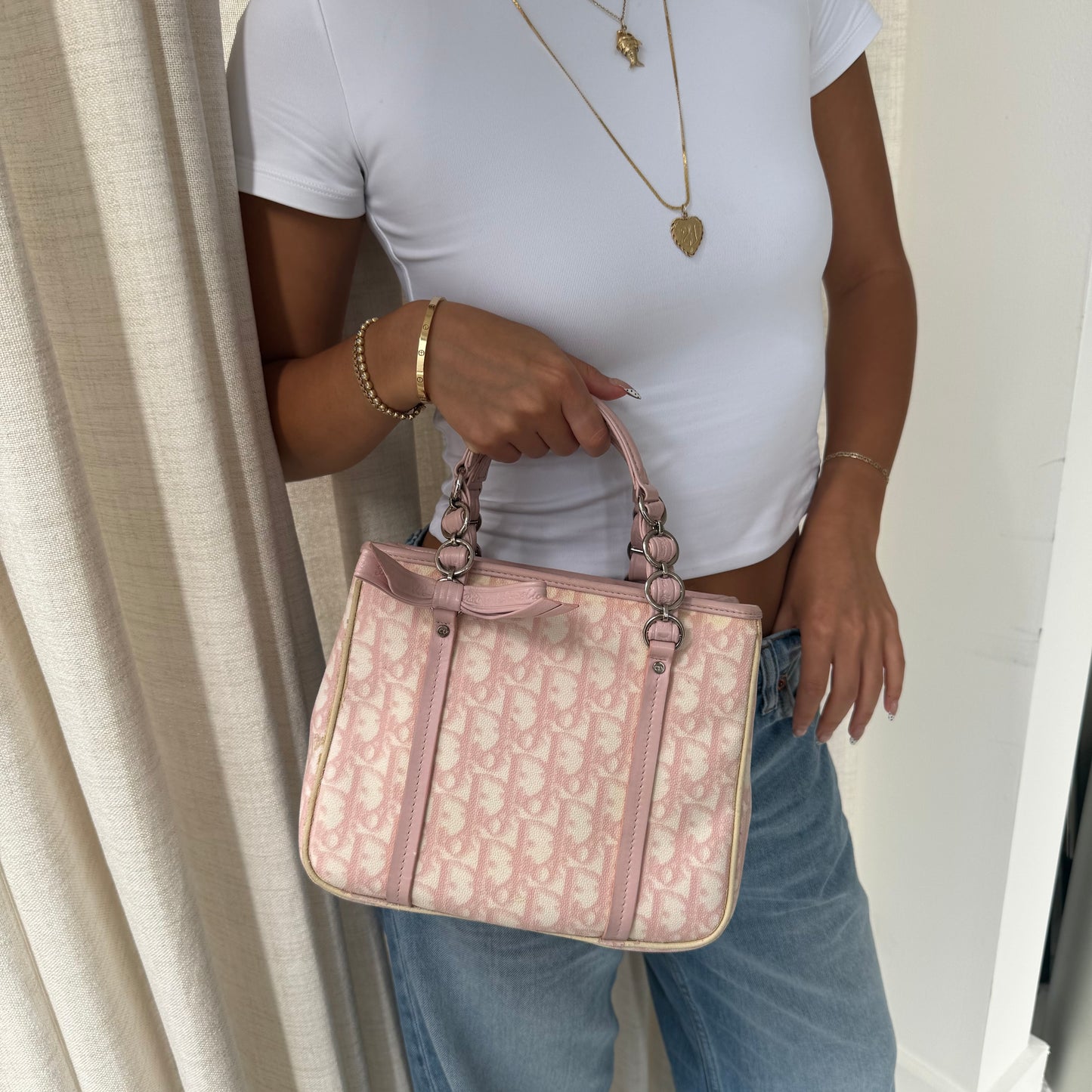 Christian Dior Pink Trotter Coated Canvas Romantique Tote Bag