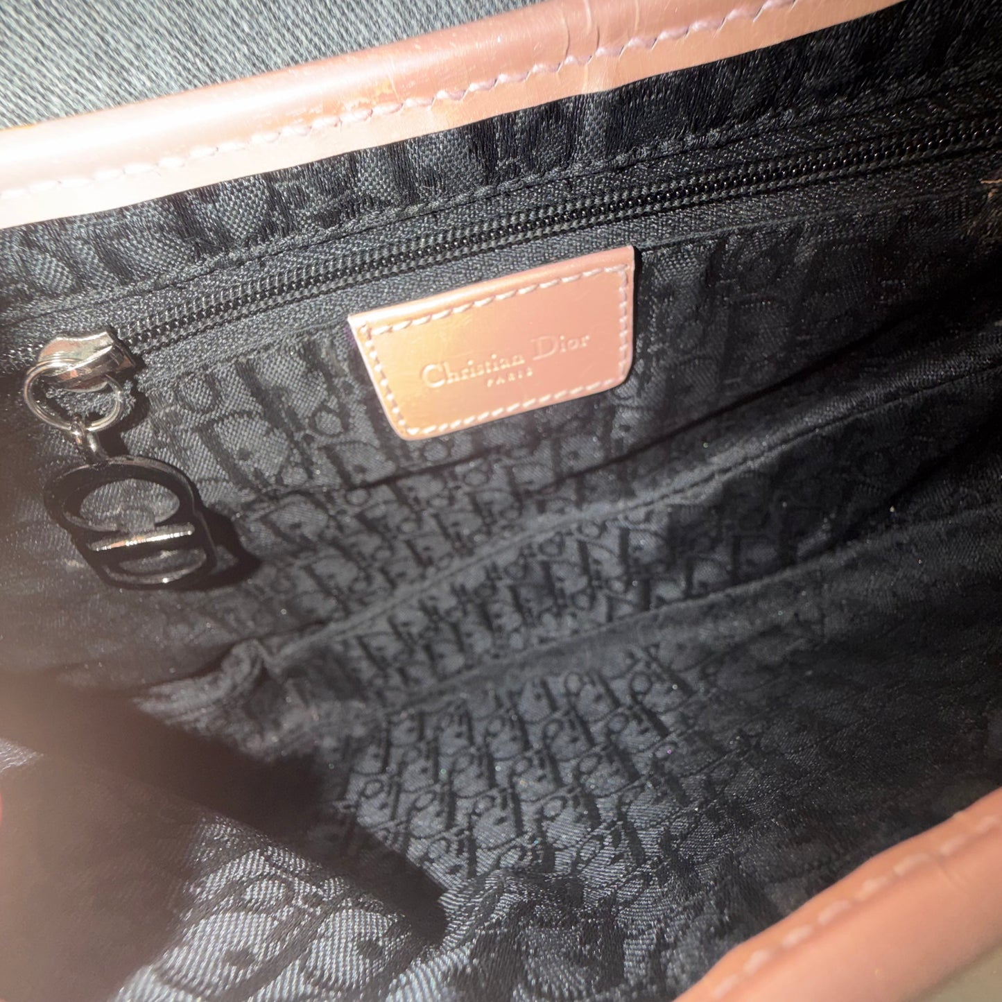 Christian Dior Gray Denim & Pink Patent Leather Saddle Shoulder Bag