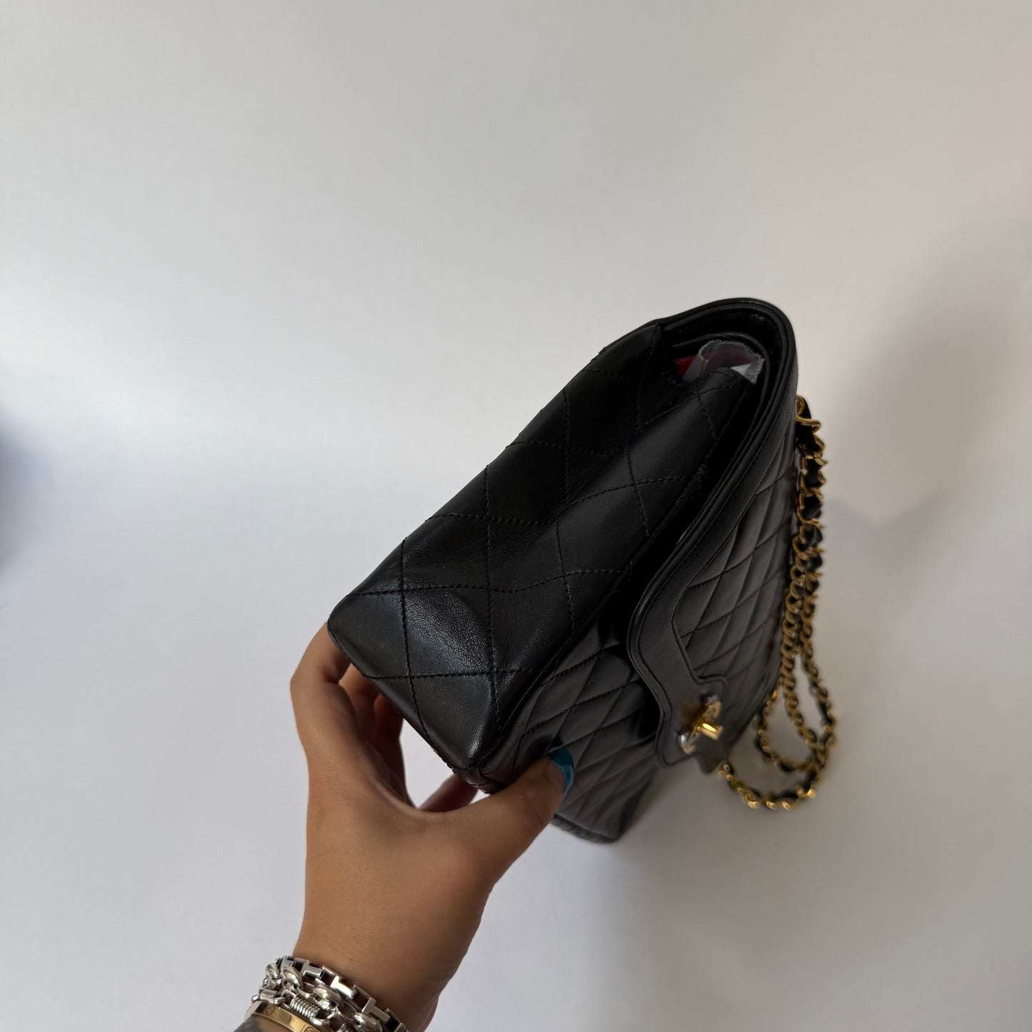 Chanel 1986 Black Lambskin Two-Tone Vintage Double Flap Bag