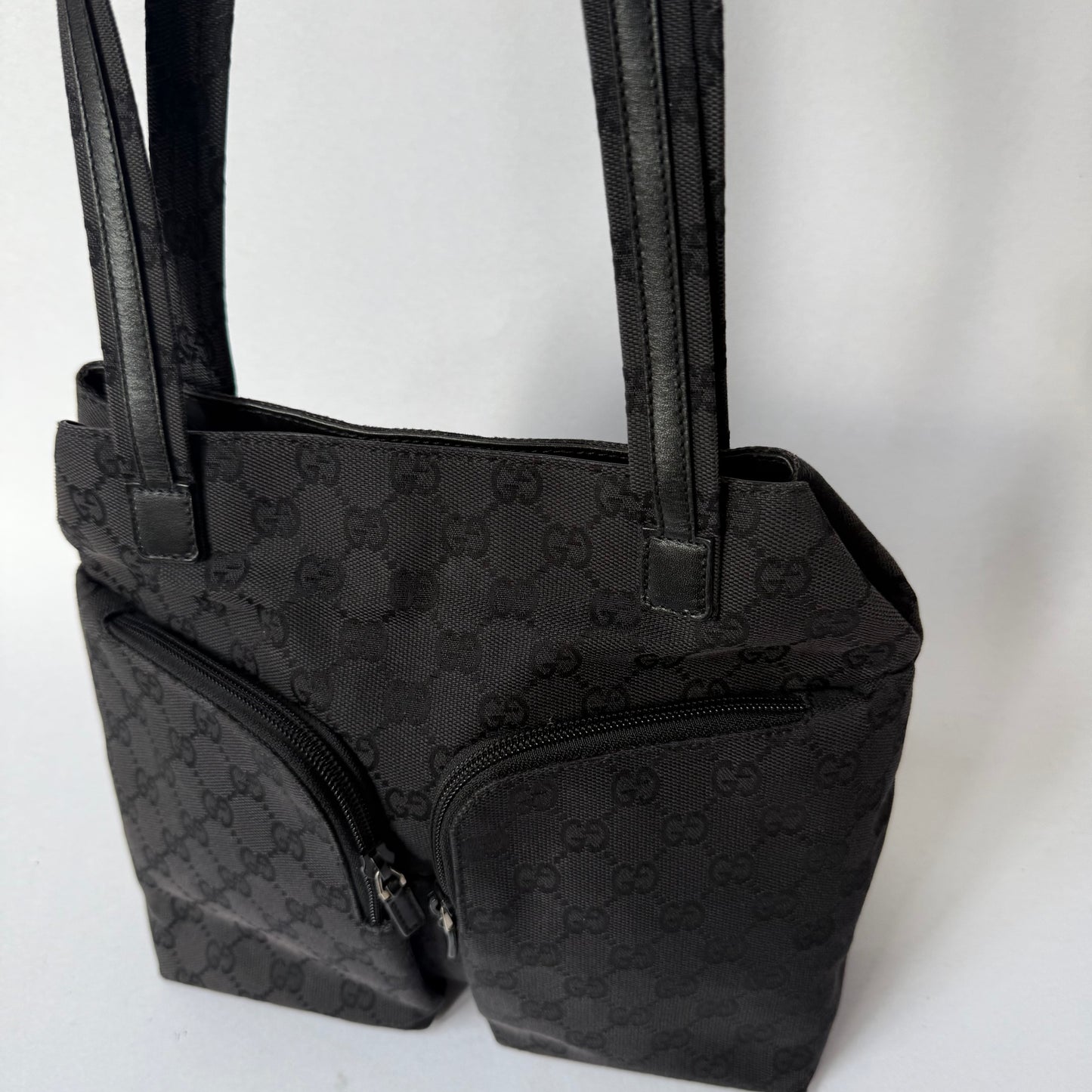 Gucci Black Monogram Canvas Pocket Shoulder Bag