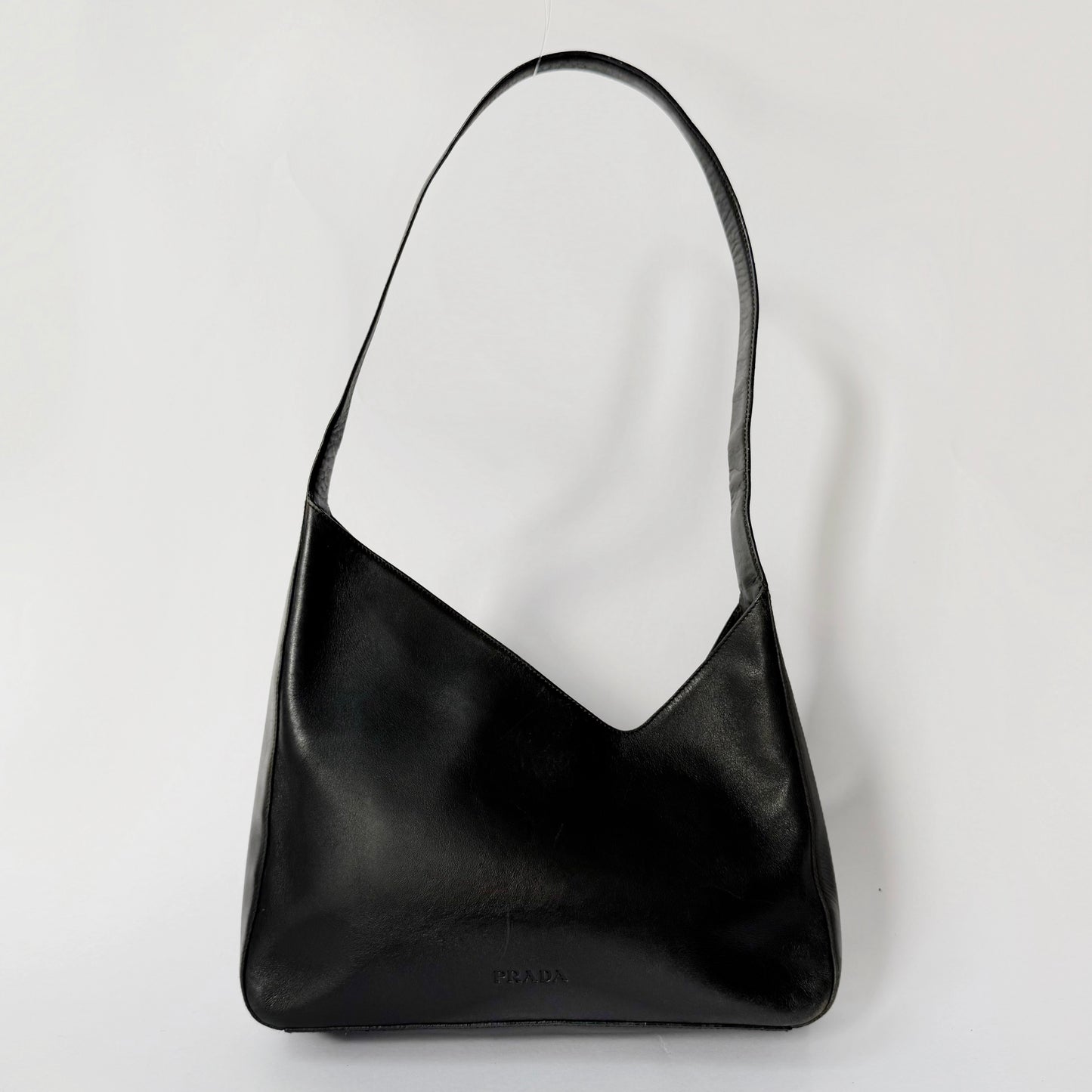 Prada Black Lambskin Asymmetric V Shoulder Bag