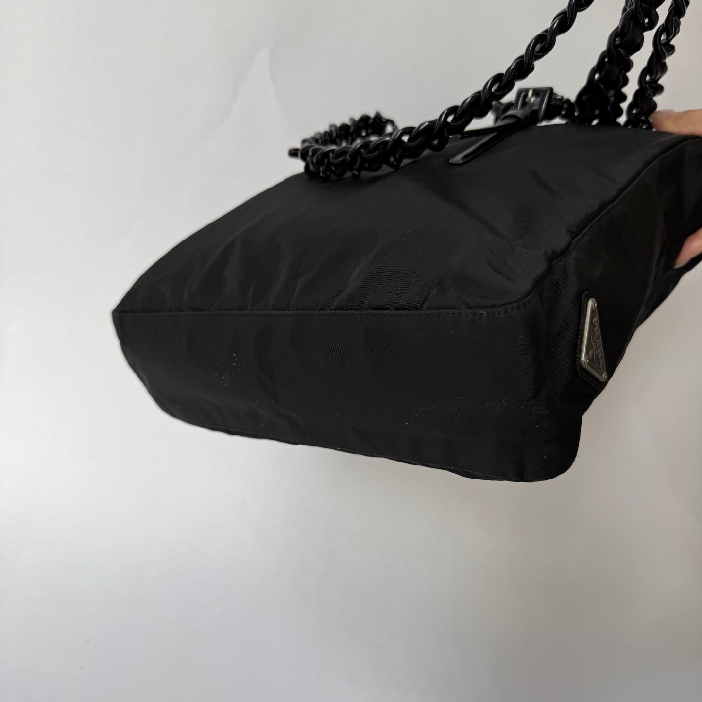Prada Black Nylon Chain Handle Shoulder Tote Bag