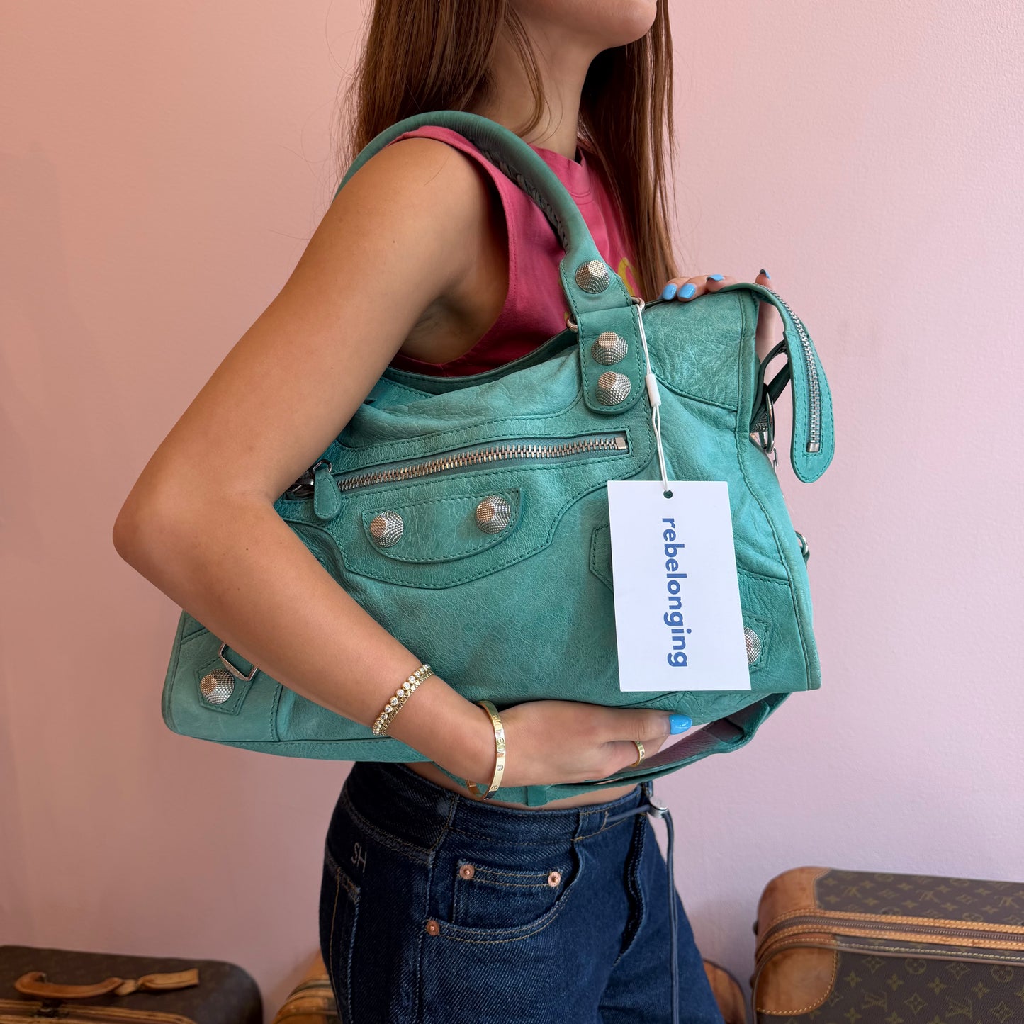 Balenciaga Teal Leather Giant SHW City Bag