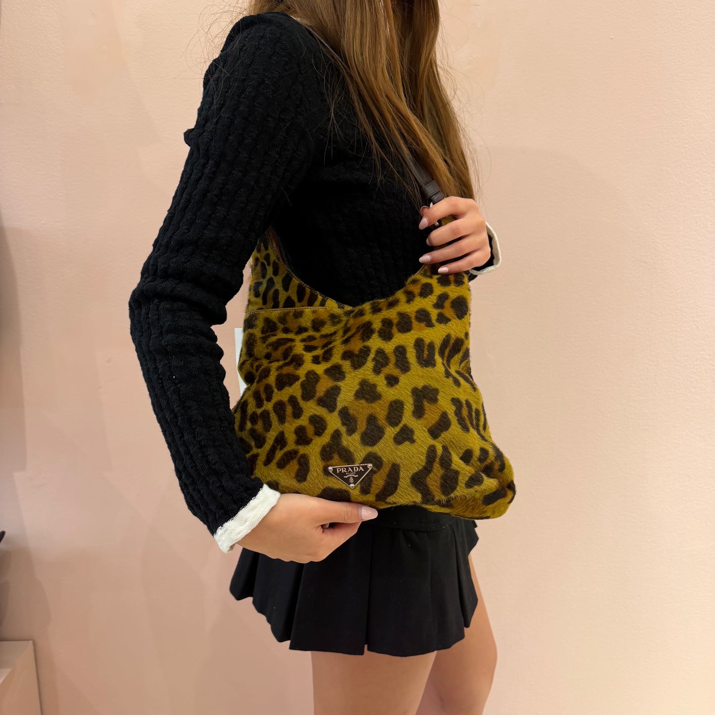Prada Brown Pony Hair & Leather Cheetah Print Shoulder Bag