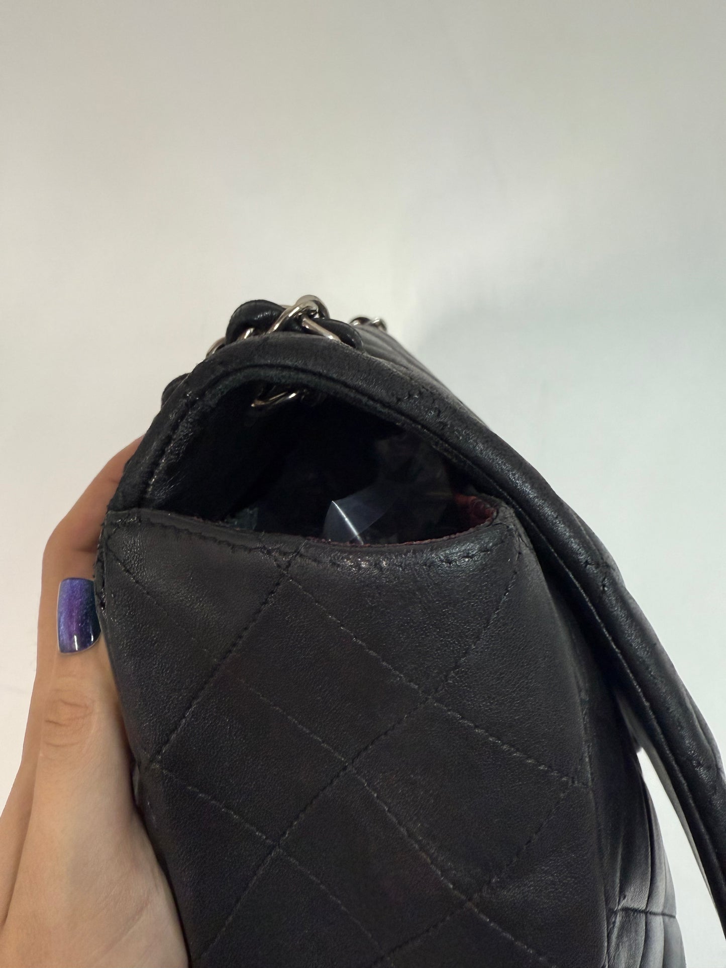 Chanel Black Lambskin Jumbo Shoulder Bag Silver Hardware