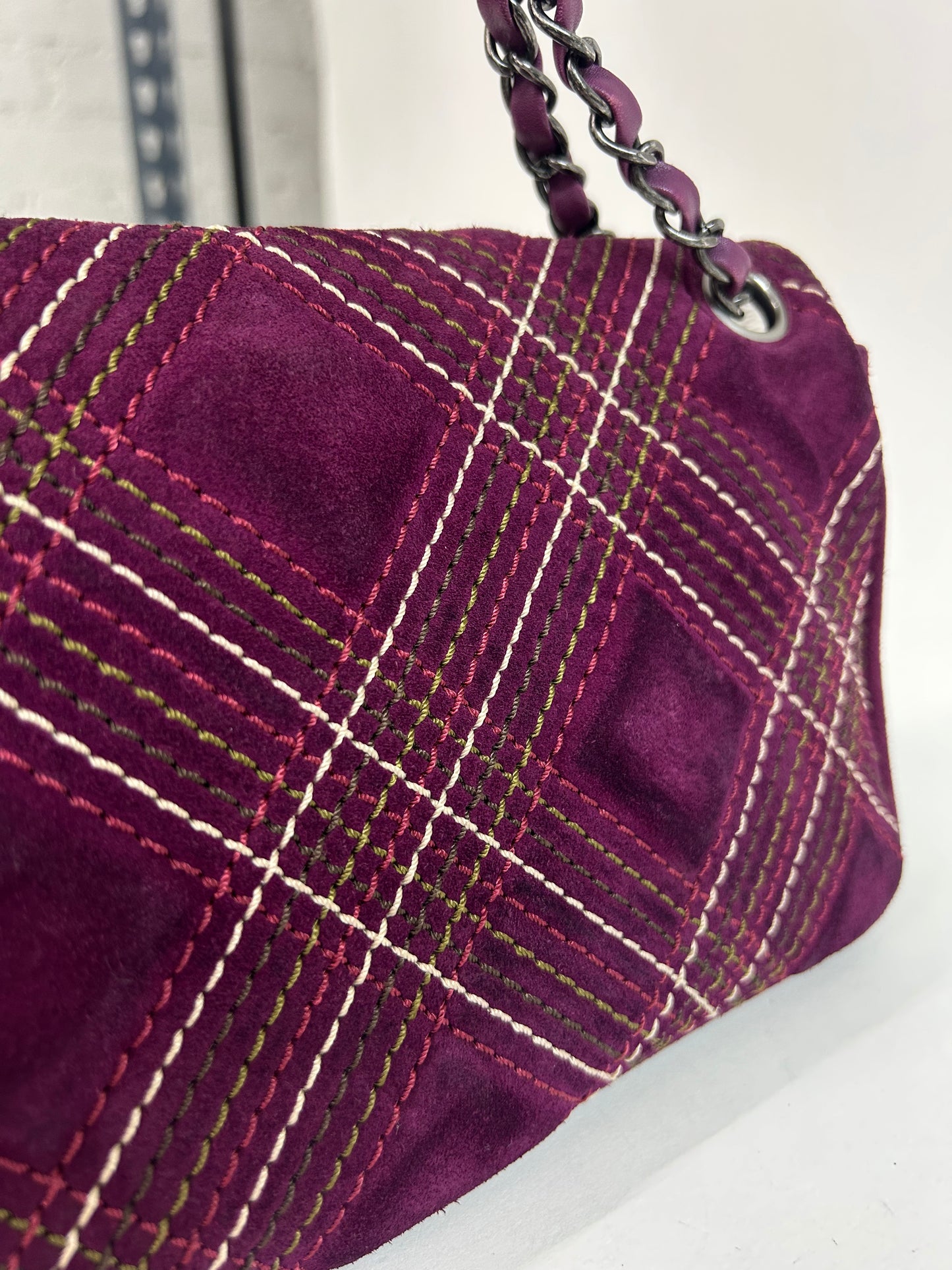 Chanel Burgundy Suede Wild Stitch Paris-Edinburgh Saltire Flap SHW