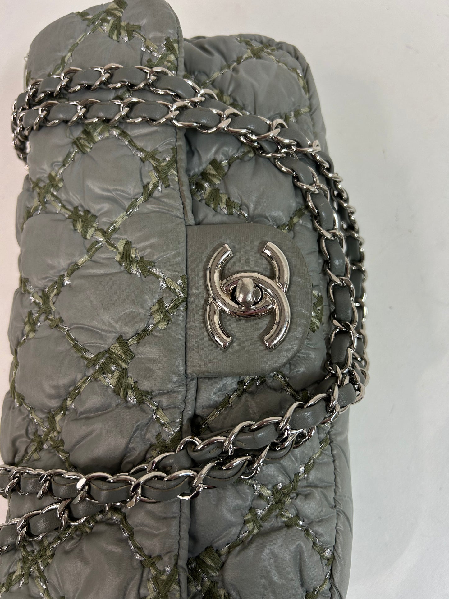 Chanel Gray Nylon Quilted Flap Bag