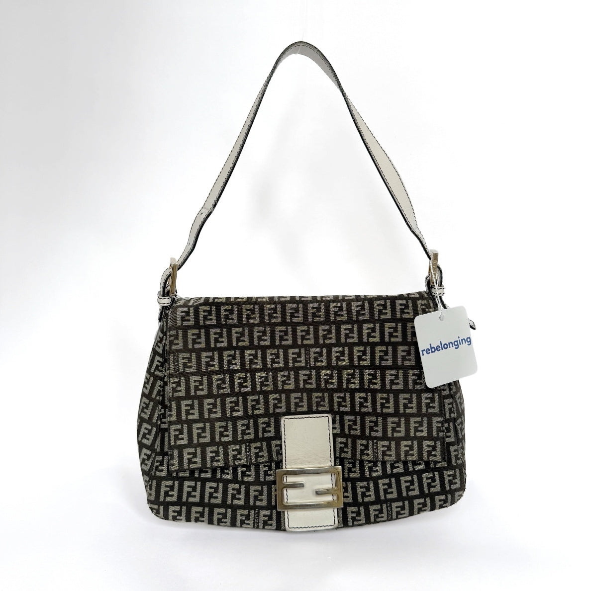 Fendi Zucchino Monogram White Leather Mama Baguette