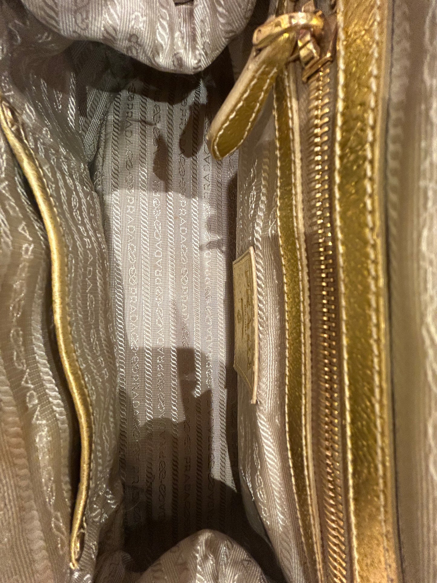 Prada Gold & Beige Raffia Chain Shoulder Bag