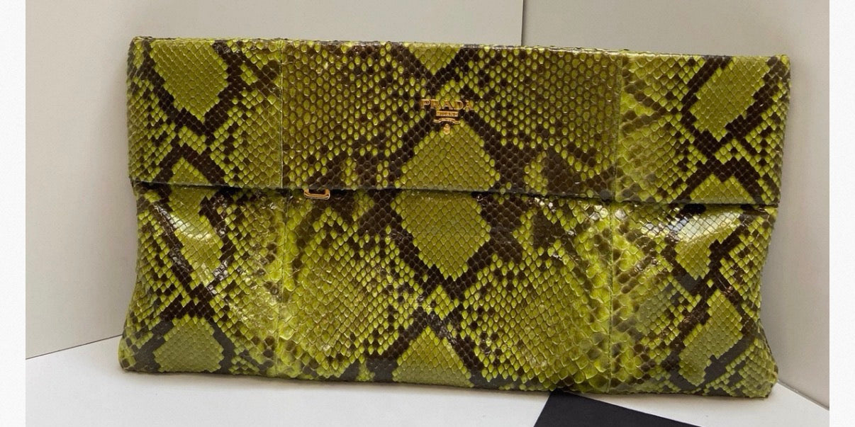 Prada Green Python Leather Clutch