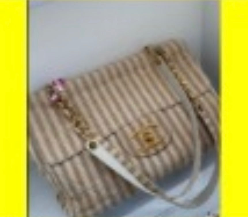 Chanel Beige & White Canvas Stripe Maxi XXL Flap