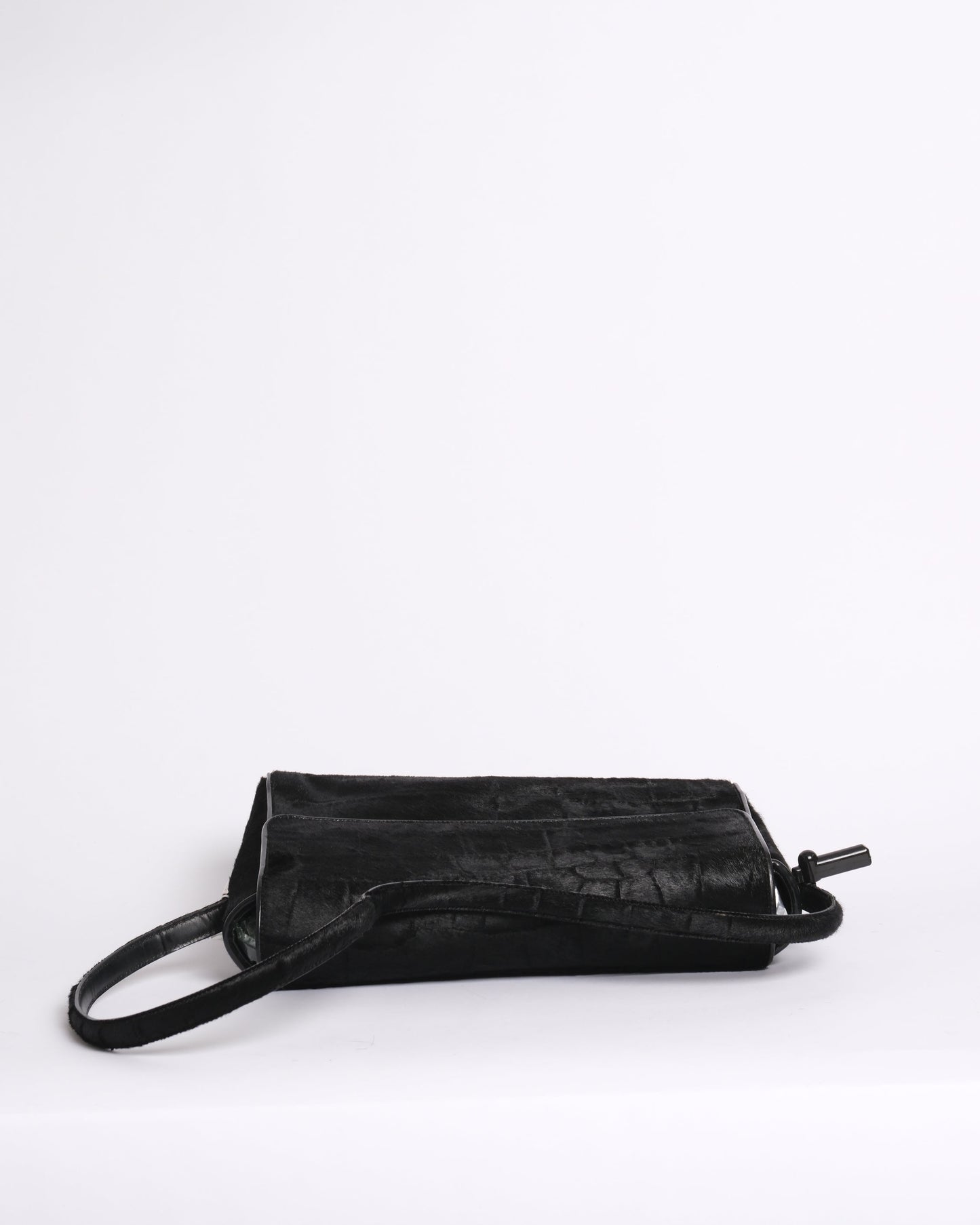 Gucci Black Crocodile Embossed Pony Hair Shoulder Bag