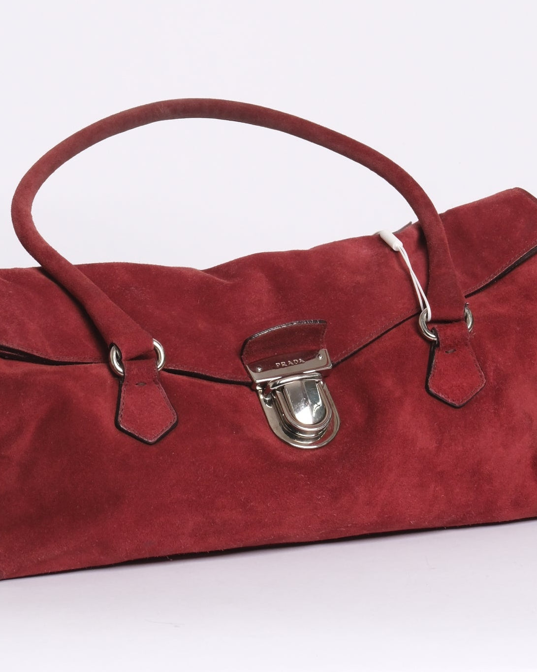 Prada Red Suede Camoscio Push Lock Shoulder Bag