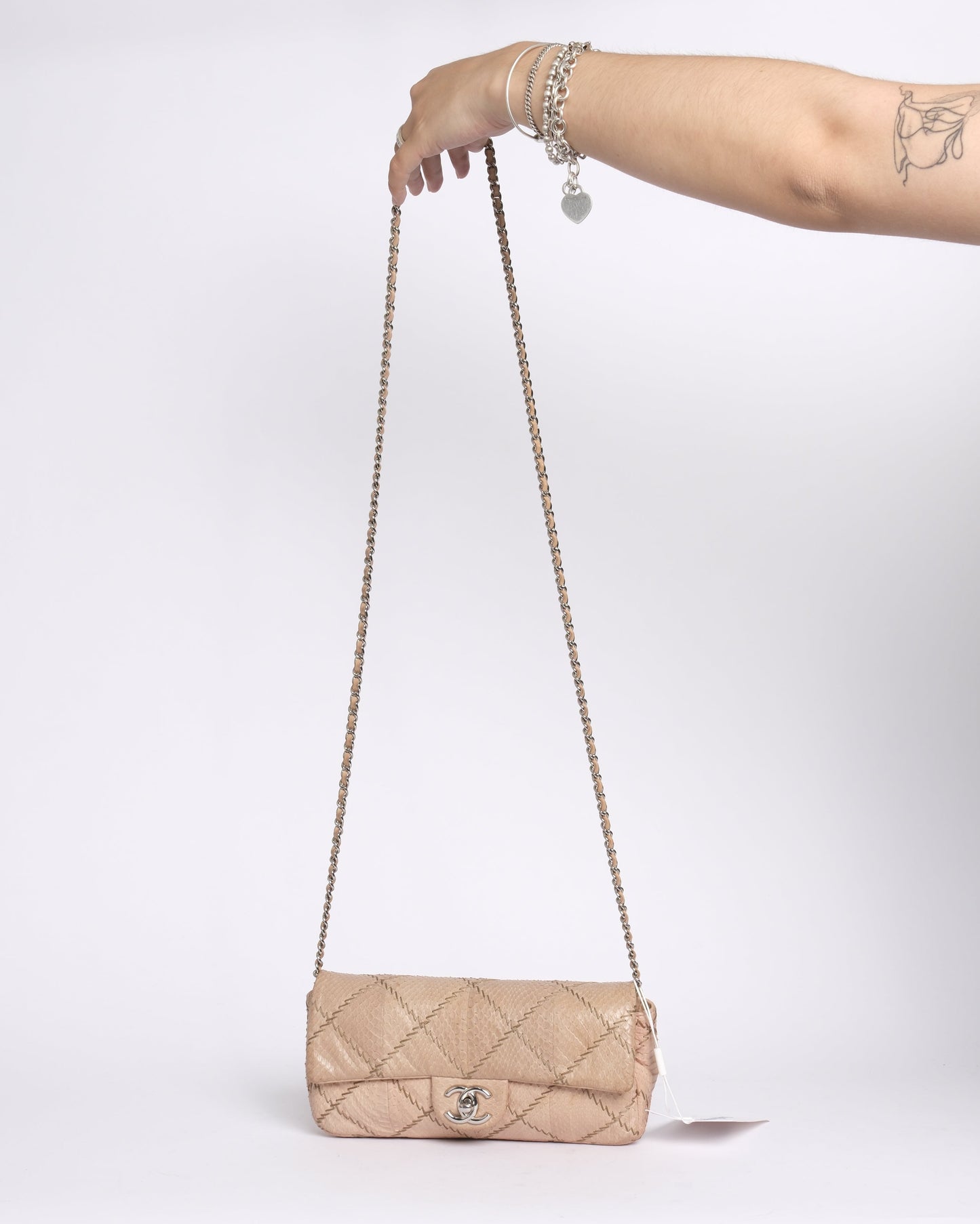 Chanel Beige Snakeskin Ultra Stitch Quilted Flap SHW