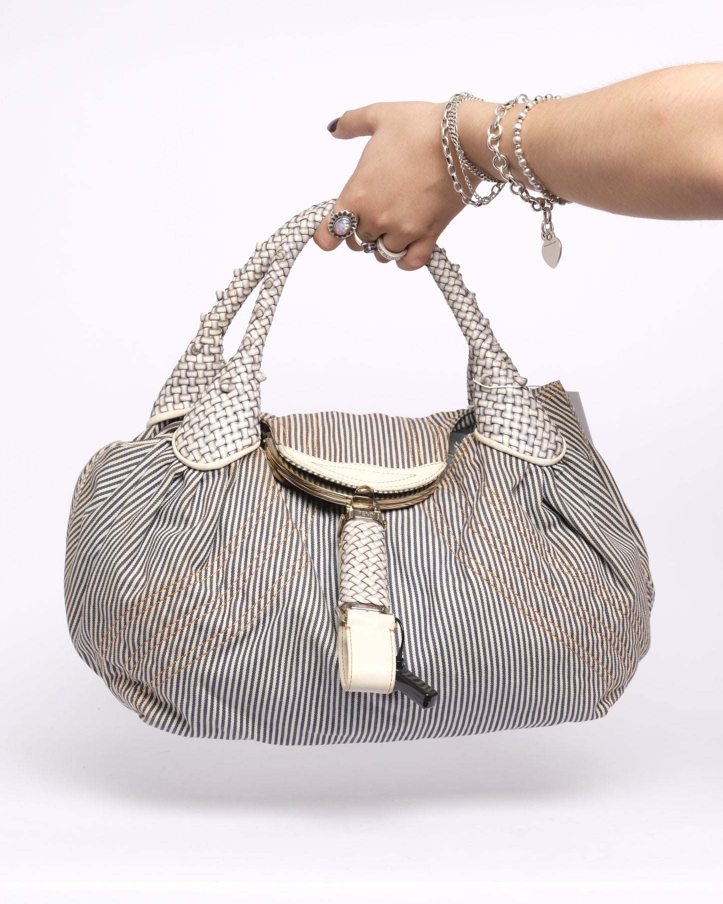 Fendi Navy & White Striped Spy Hobo Bag