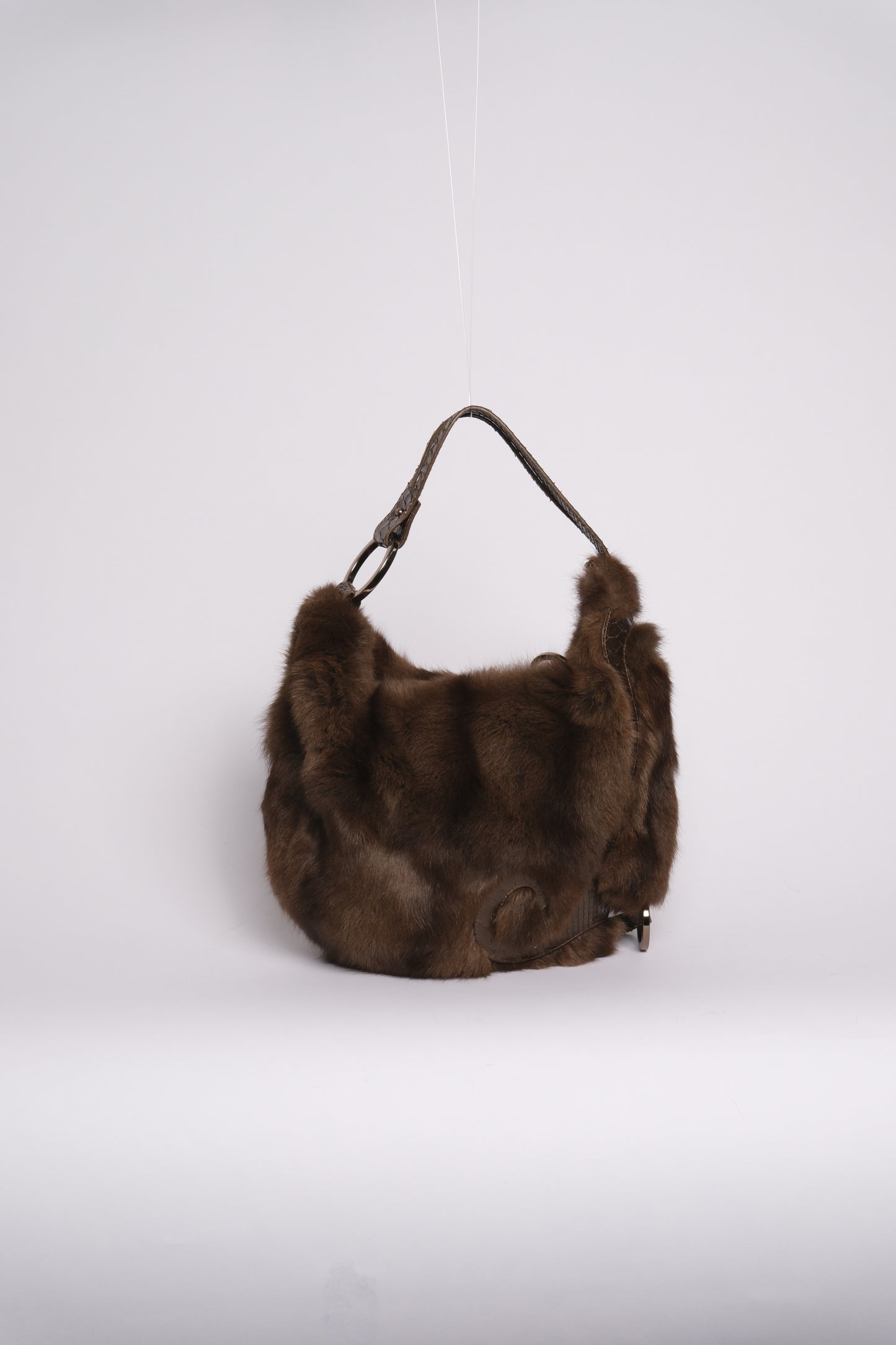 Fendi Brown Fur & Snakeskin Leather Oyster Bag