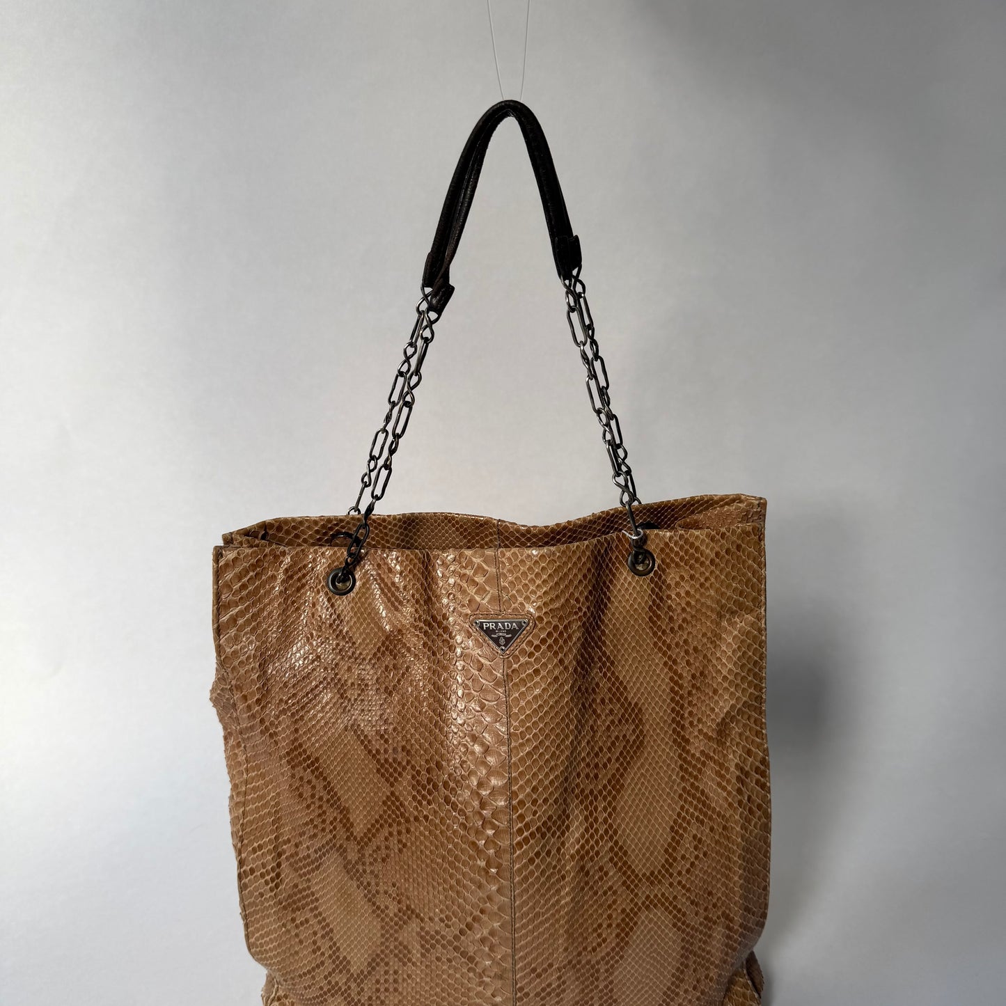 Prada Brown Multicolored Snakeskin Leather Chain Shoulder Bag