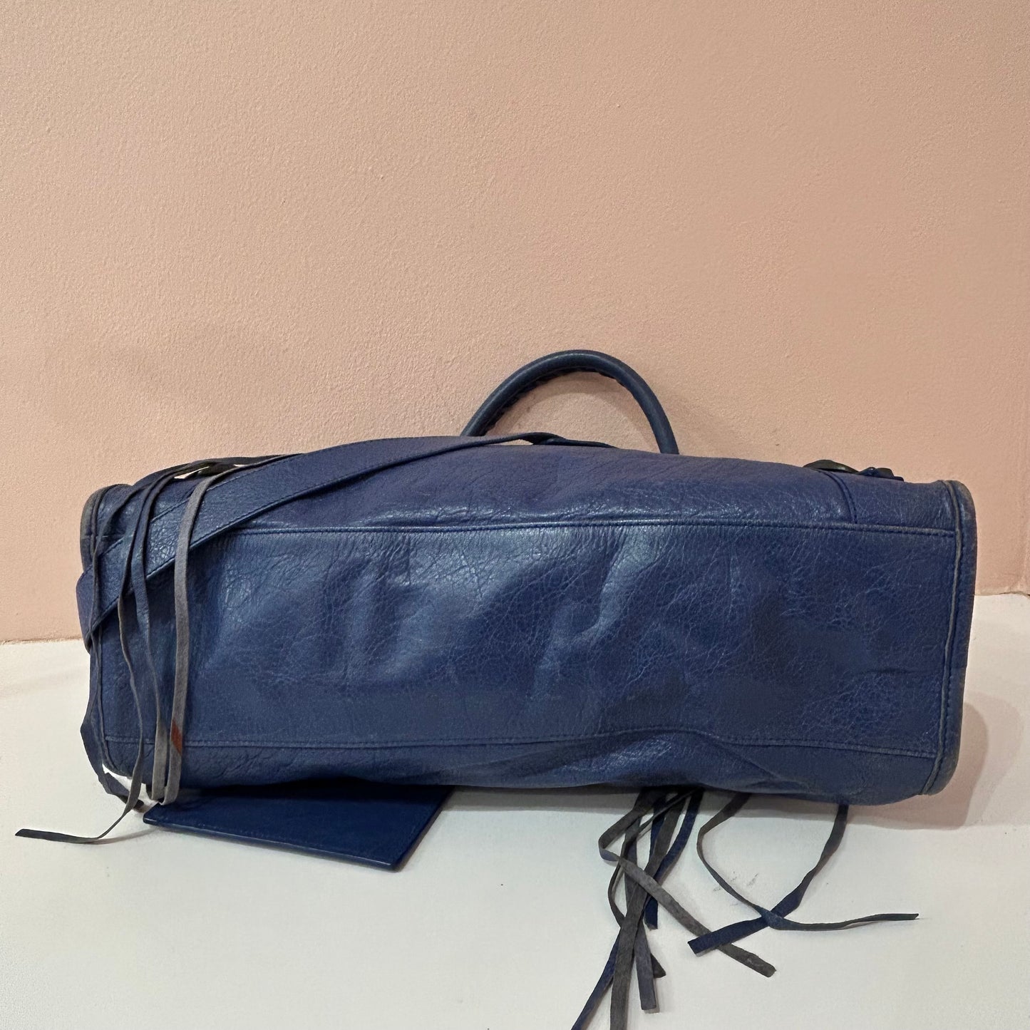 Balenciaga Blue Leather City Bag Brass HW