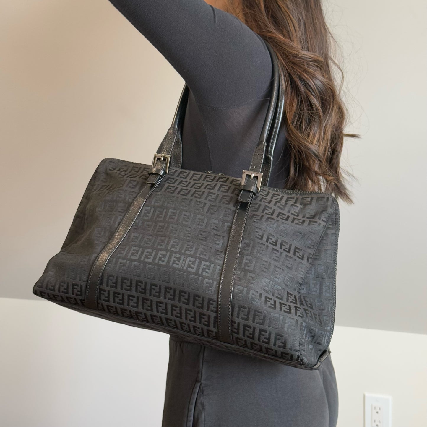 Fendi Black Zucchino Monogram Work Tote Bag