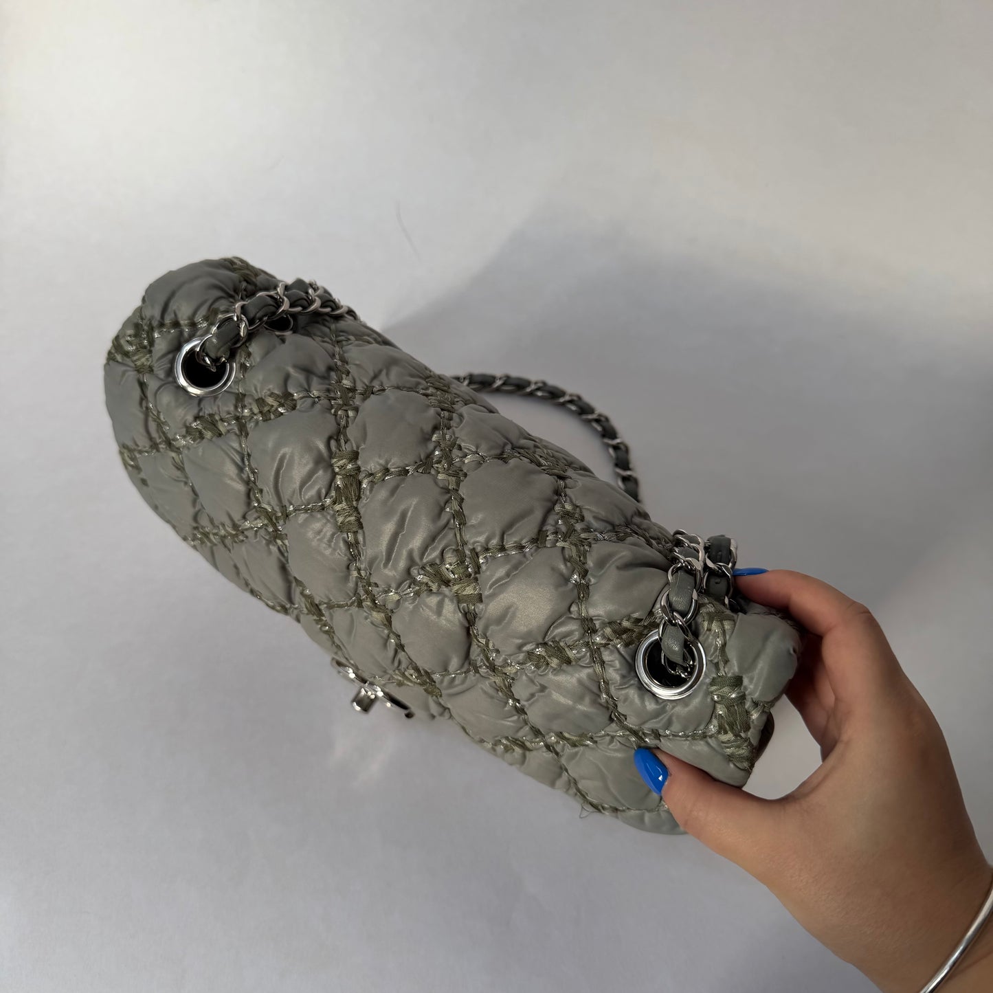 Chanel Gray Nylon Wild Stitch Quilted Flap Shoulder Bag