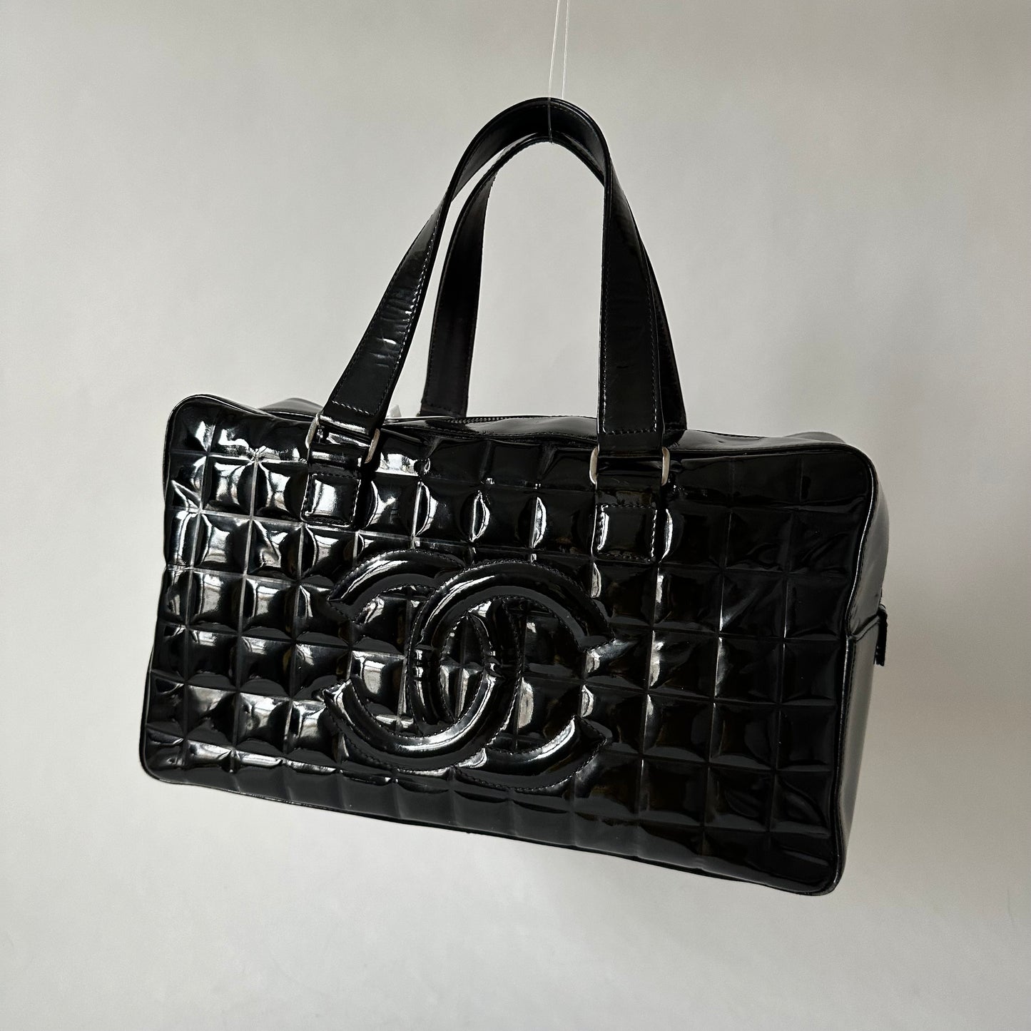 Chanel Black Patent Leather Chocolate Bar Bowler Bag