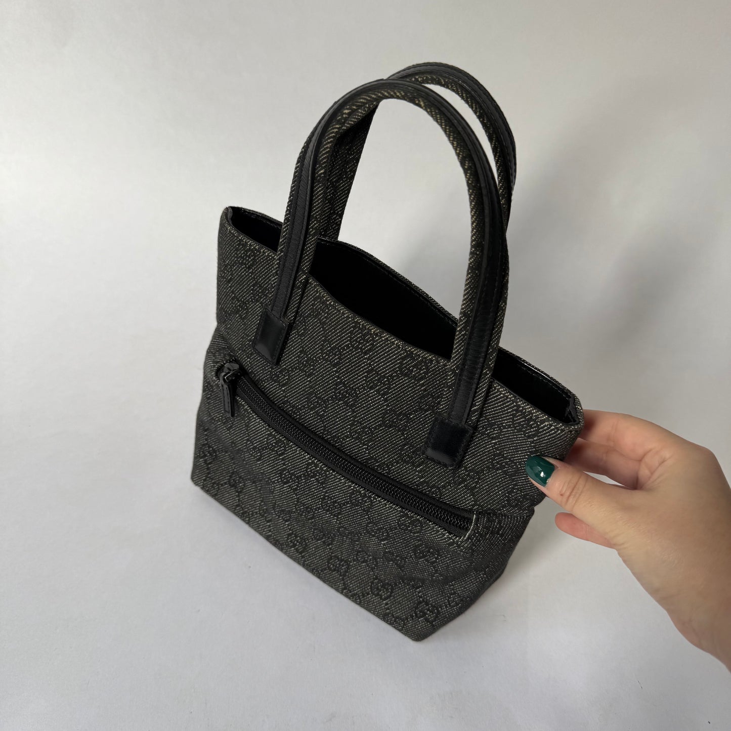 Gucci Black Monogram Denim Small Shoulder Tote Bag