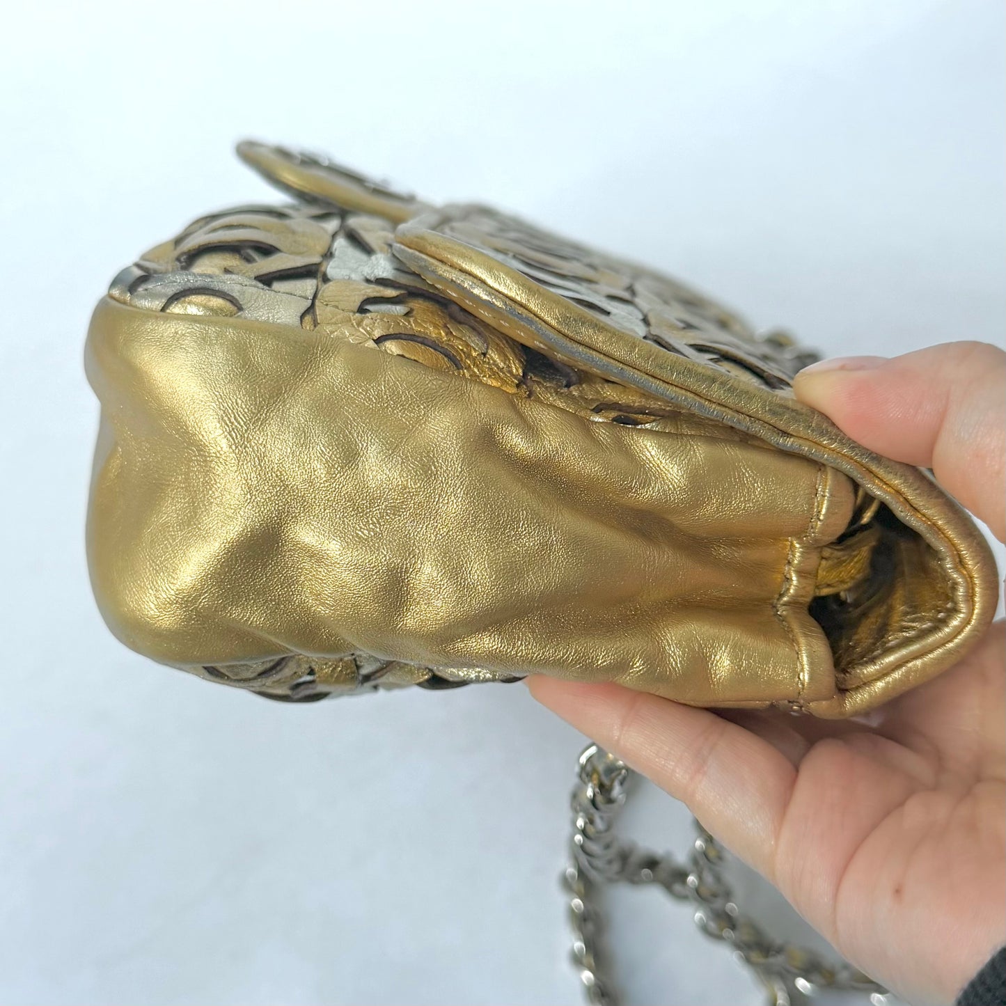 RARE Chanel Gold Metallic CC Cutout Lambskin Medium Flap