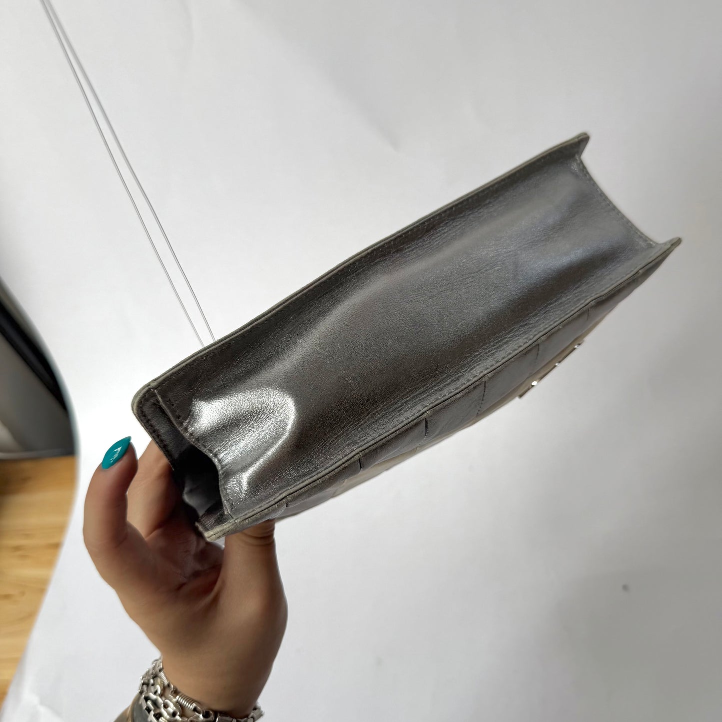 Chanel Silver Multicolor Leather Chocolate Bag Clutch